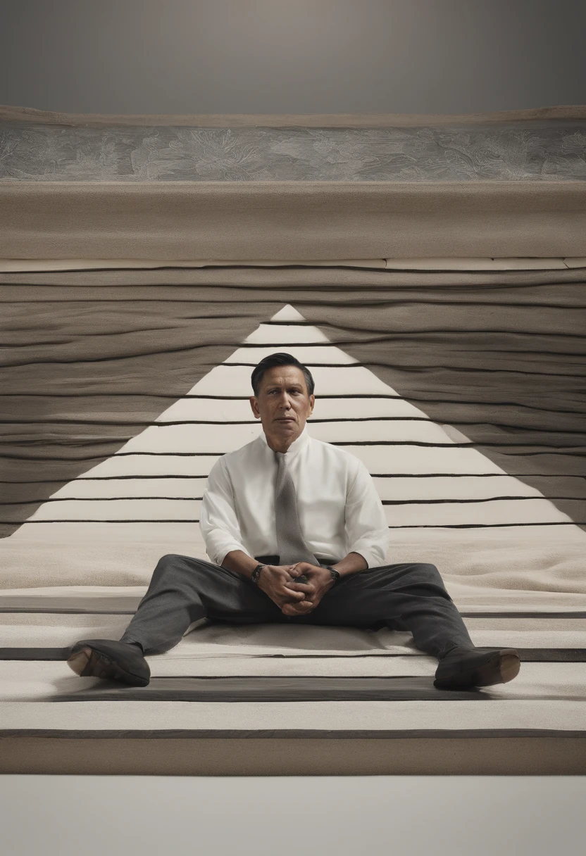 jokowi, indonesia president, sitting in a meditation position, diante de um orisonte lindo, com o sol se pondo, in connection with the divine, foto de retrato, Directed by: Drew Tucker, Directed by: Adam Marczyński, Directed by: Alexander Kucharsky, Directed by: Gavin Nolan, Surrealismo 8K, Directed by: Jason Felix, Yuri Shwedoff e Tom Bagshaw, arte ilustrativa, Estilo Erik Johansson