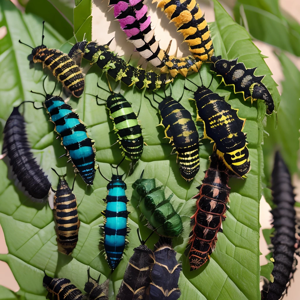 Small tortoiseshell caterpillar, Large caterpillar, Old caterpillar, Black caterpillar, Ancient caterpillar, A herd of caterpillars, blunt caterpillars, Evil caterpillars