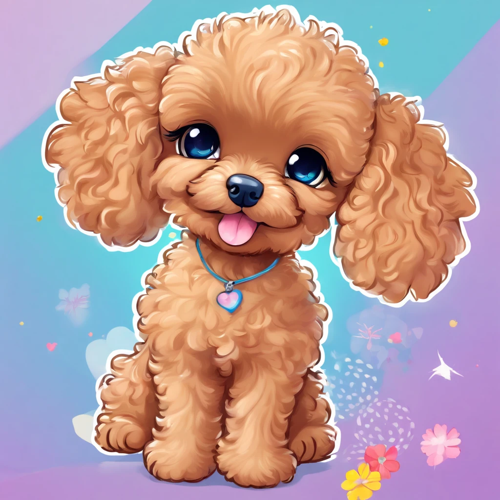 A cute brown toy poodle is sitting on the ground, Displaying Pata, full bodyesbian, Adorable Digital Paint, beautiful digital art, Beautiful detailed digital art, prety dog, painting of cute dog, kawaii cute dog, Beautiful detailed art, Clean portrait, digital cartoon painting art, Digital Cartoon Painting, Cute art, Lori, Cute ears, Nice Cartunesco, pet animal, kawaii realistic portrait