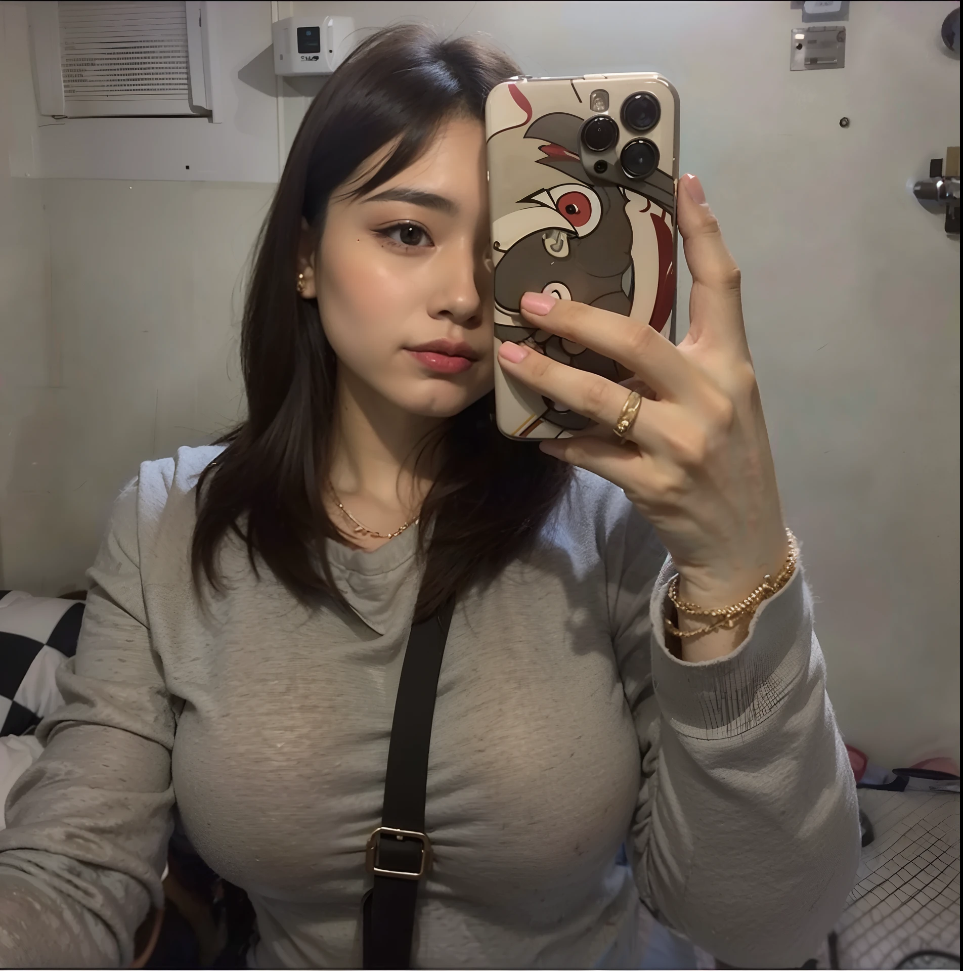 woman taking a selfie in a mirror with a camera, 18 years old, 21 years old, 2 , 2 3 years oldld girl, 2 4 years old, 1 6 yearsears old woman,ld woman, 2 7 years old, leaked image, selfie of a young breasts, hard nipples, bra line, big perfect boobs, cleavage