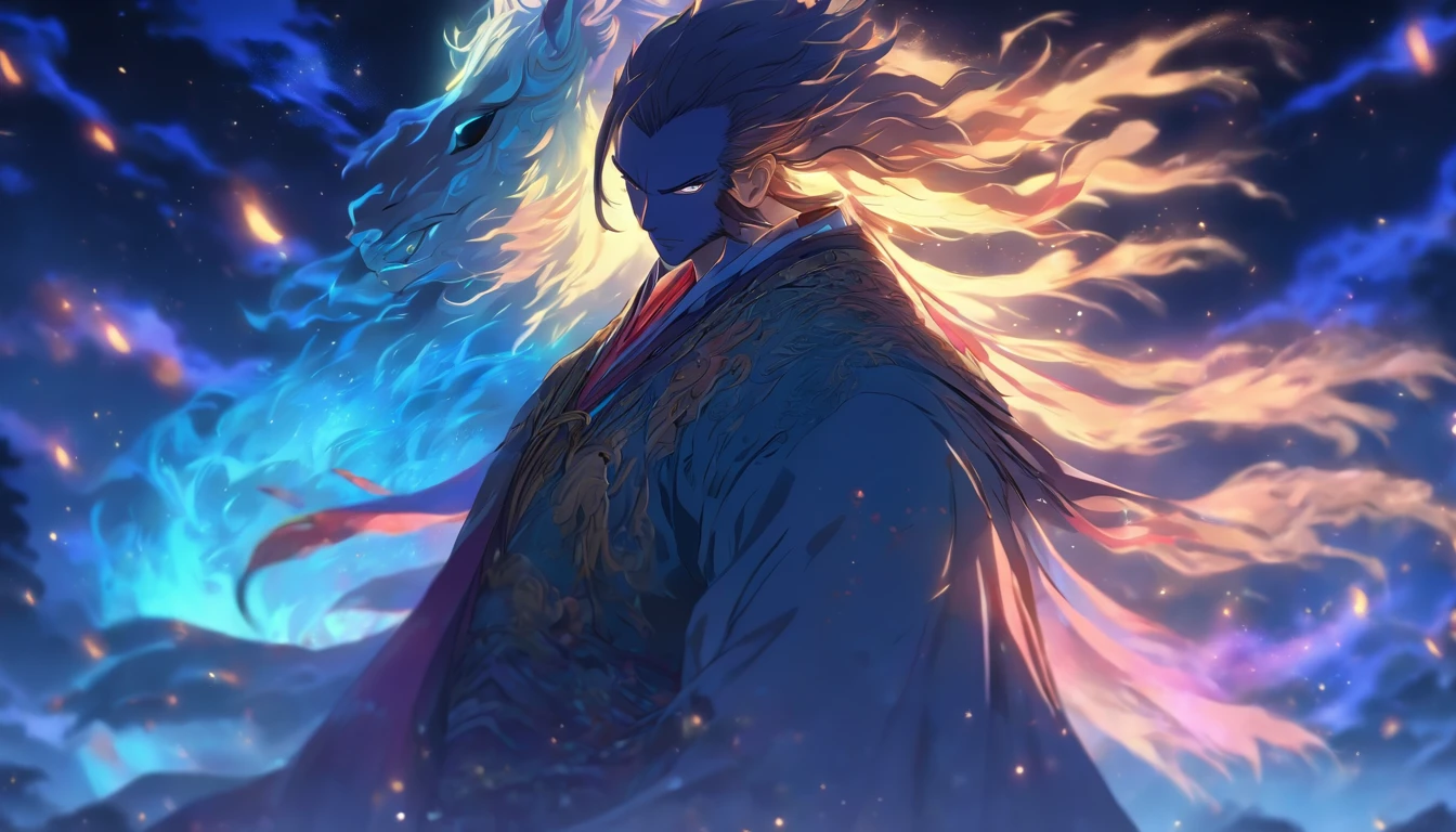 Richly dressed man, Riding a horse, In the darkness, Majestic presence, An aura of elegance, Moonlit scenery Chinese style exquisite facial features masterpiece Highest image quality