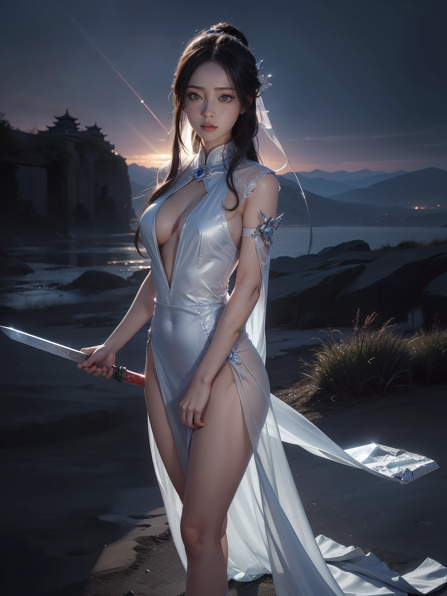 (((nffsw))), (((masutepiece))), (((8K))), (((hight resolution))), (((surrealism))), (((Cinematic lighting))), god rays, Zoom Layer, (((FULL BODYSHOT))), F/4.0, canon, Shiny skin,Detailed skin,Detailed face, Detailed eyes, Beautiful bewitching martial artist、Female Warlord of China's Former Three Kingdoms、Fierce battlefield of the Three Kingdoms、See-through dresses、Beautiful Ice Sword、Ice shield、