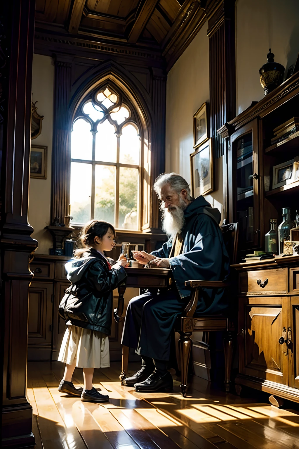 A room that belongs to a mystical magical wizard, chemicals, alchemy, mood is regulated, accommodating, agreement, security, managing, integrating.