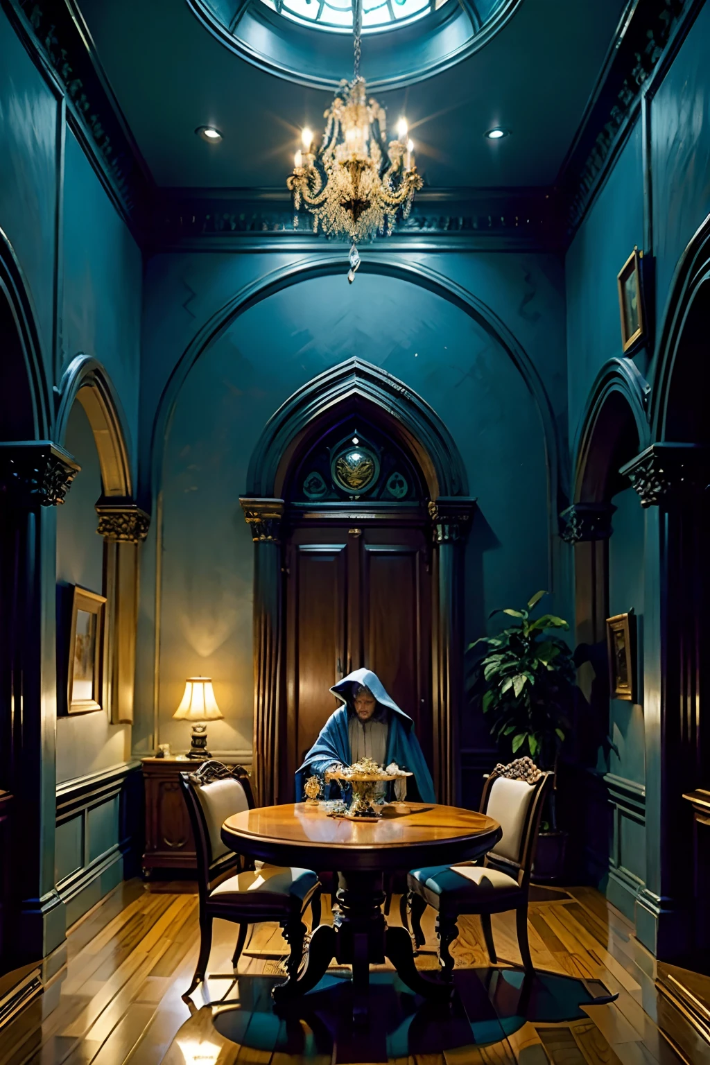 A room that belongs to a mystical magical wizard, chemicals, alchemy, mood is regulated, accommodating, agreement, security, managing, integrating.