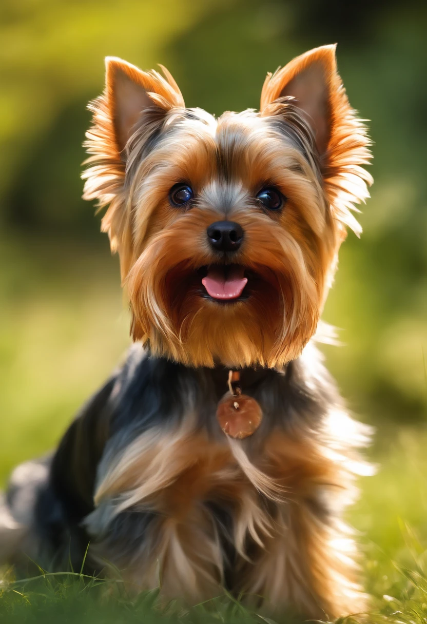 (yorkshire terrier, small dog,barking,aggressive), (fighting,playful,fun),(cat,claws,meowing,fast), (detailed fur,fluffy), (outdoor,street), (bright sunlight), (vivid colors), (realistic), (highres), (painting), (action), (energetic)