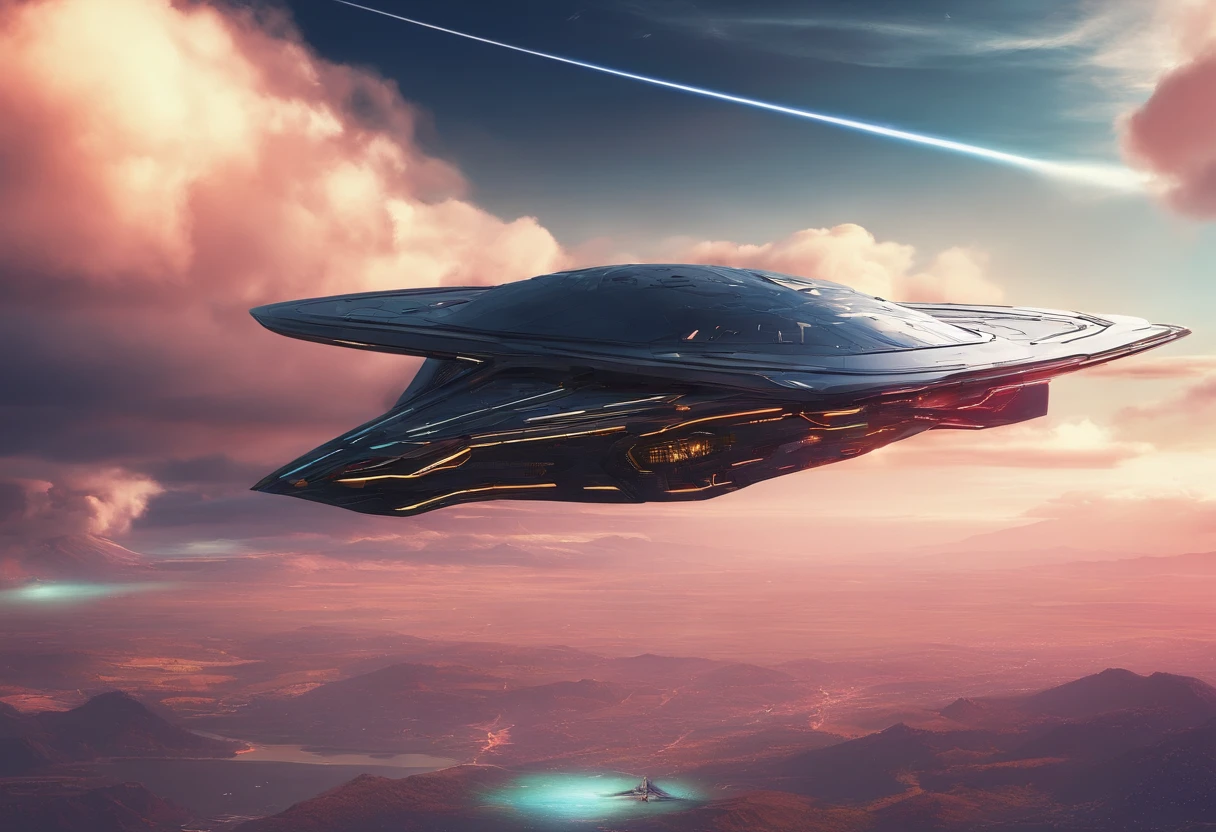 Futuristic aircraft stealth bomber, velocity, Super Flying Machine, with light glowing, design sense,Fly in the sky Ultra HD HDR 8K