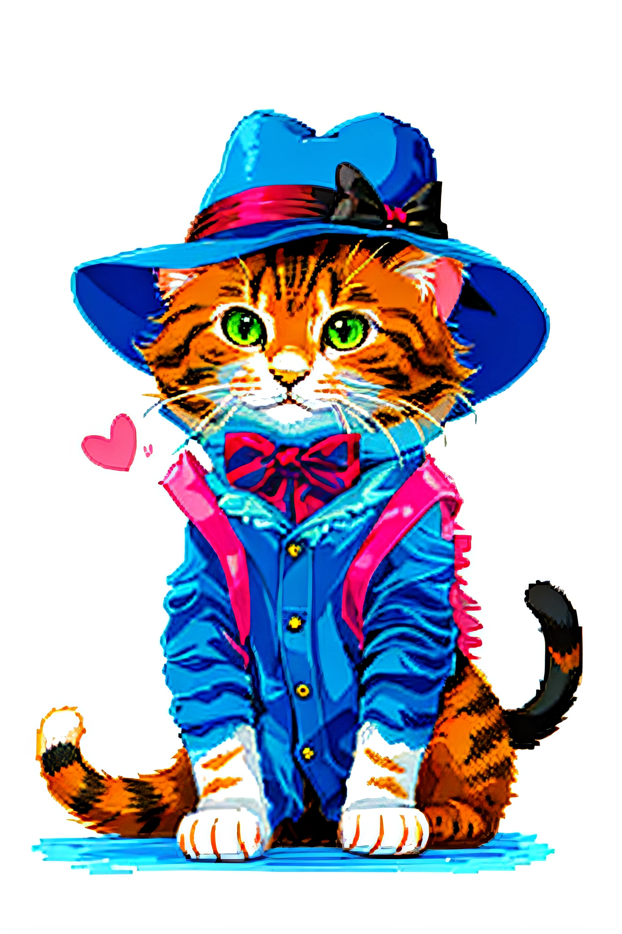 There is a cat wearing a hat and a bow tie, painting digital adorable, cat with a hat, arte digital detalhada bonito, arte digital bonito, gato antro, anthropomorphic cat, um gato antro, Gato. pintura digital, animal wearing a hat, gato bonito, gato elegante, retrato bonito, anthropomorphic female cat, gato anime realista