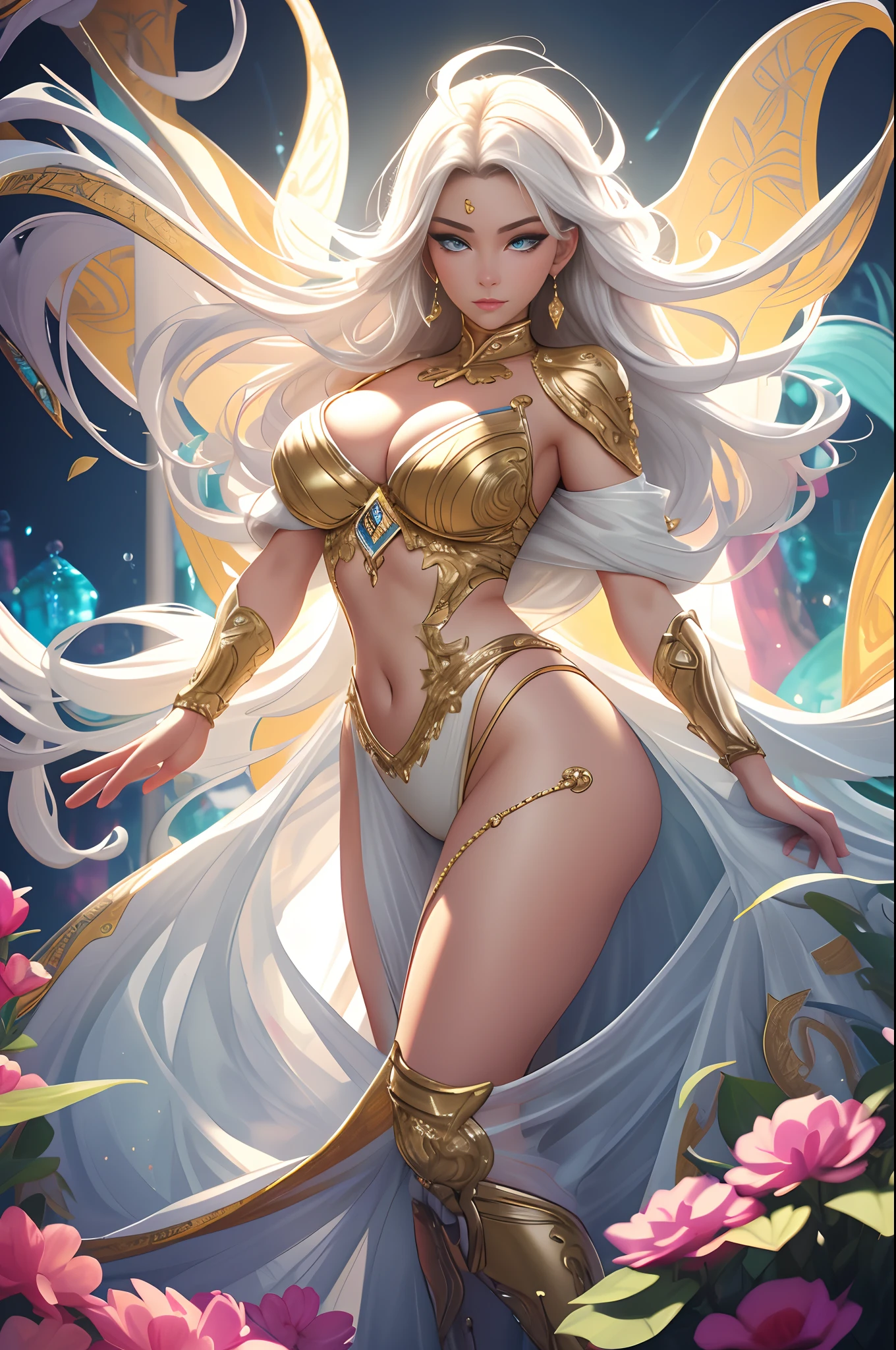 1girll, Anime fantasy artwork，Sexy swimsuit，Plump breasts，gigantic cleavage breasts:1.6， Long hair，Shiny skin:1.4，primitive，tmasterpiece，ultra fine photos，best qualtiy，超高分辨率，Photoreality，rays of sunshine，full-body portraits，stunningly beautiful，，dynamicposes，delicated face，Vibrant eyes，（seen from the side）detailed face with，Detailed and complex busy background，opulent，Highly detailed skin，Realistic details of skin，Visible Pore，tack sharp focus，volume fog，8K  UHD，digital SLR camera，high qulity，filmgrain，White skin of the，photo-realism，DL， look from down, semi transparent