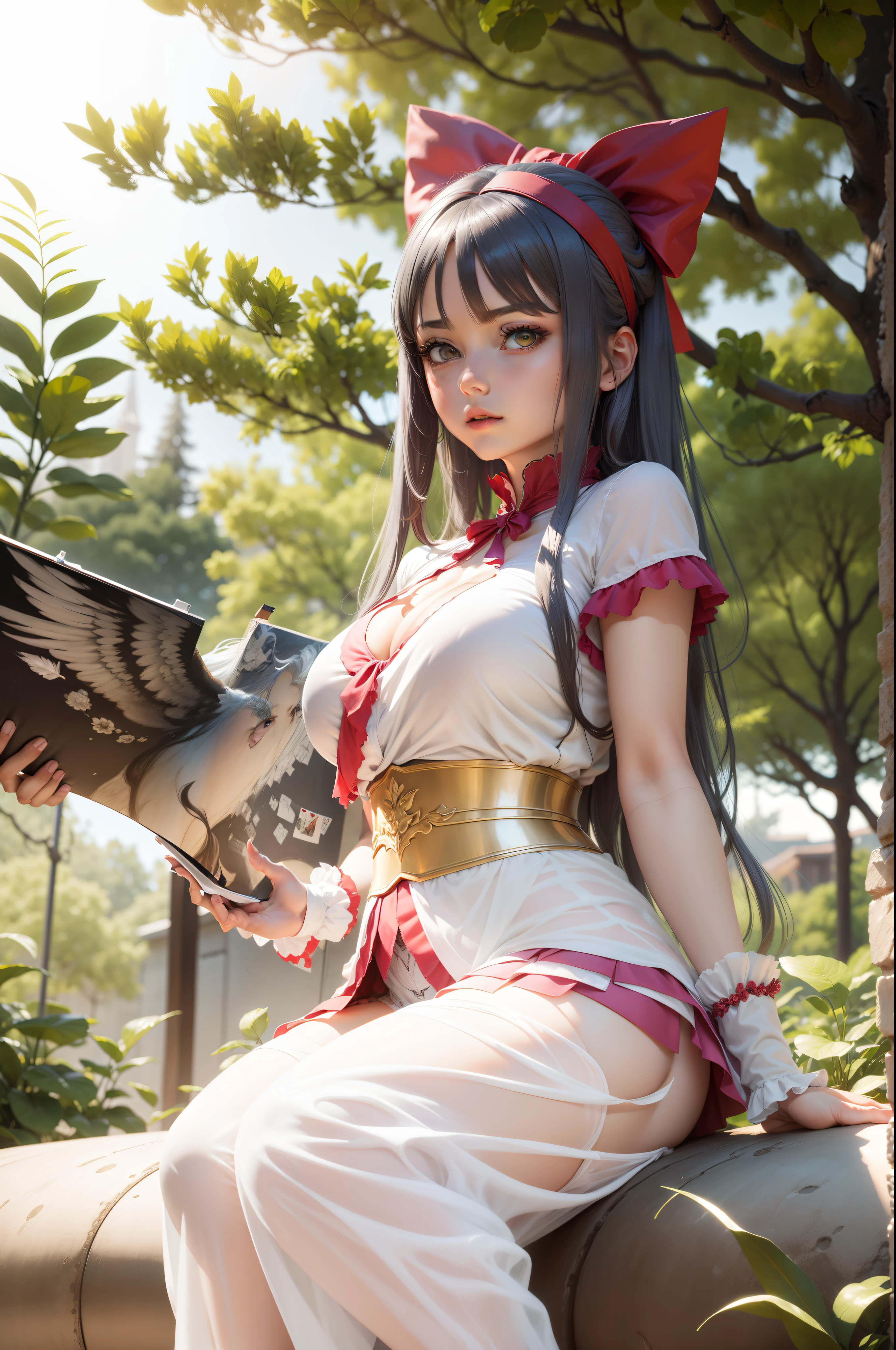 Silvery hair, surrealism, , anime big breast, Standing painting, angle of view, foreshortening, foreshortening, 8K, Super detail,Woman with full breasts,ssee-through,Gauze skirt,a matural female