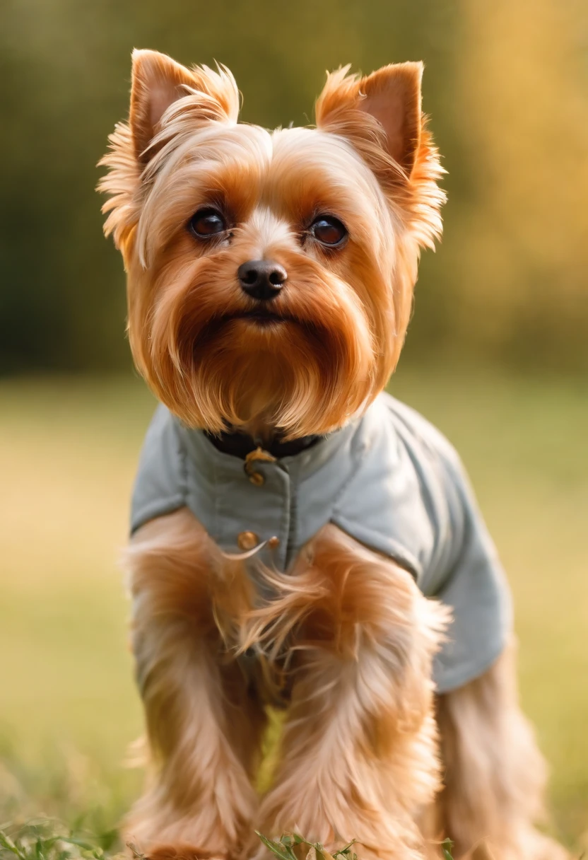 Golddust Yorlshire dog with unique coat: The Golddust Yorkie coat is beautiful and unique, with a combination of long, and drained golden tones. Isso os torna visualmente impressionantes.