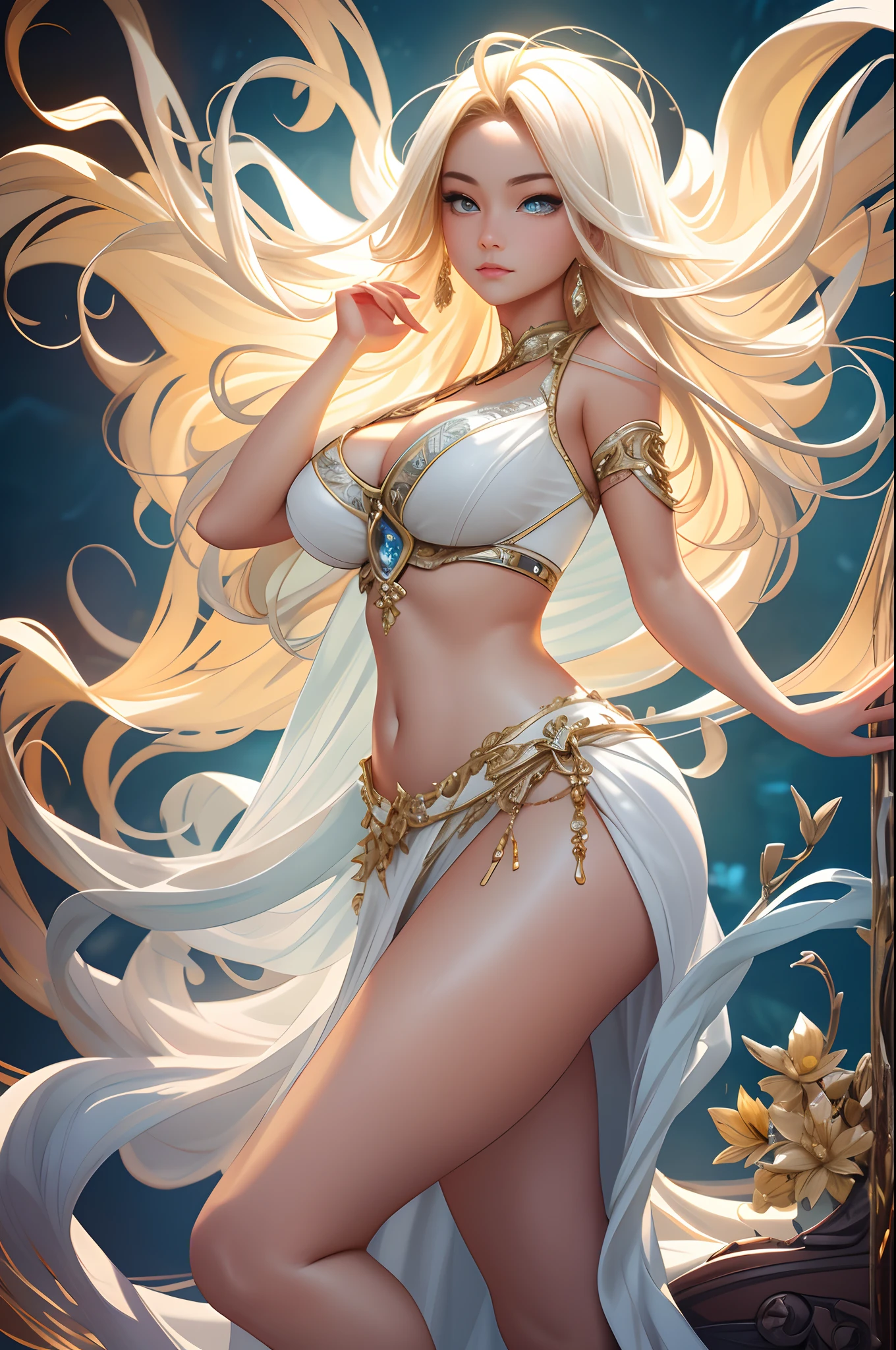 1girll, Anime fantasy artwork,Sexy swimsuit,Plump breasts,gigantic cleavage breasts:1.6, Long hair,Shiny skin:1.4,primitive,tmasterpiece,ultra fine photos,best qualtiy,超高分辨率,Photoreality,rays of sunshine,full-body portraits,stunningly beautiful,,dynamicposes,delicated face,Vibrant eyes,(seen from the side)detailed face with,Detailed and complex busy background,opulent,Highly detailed skin,Realistic details of skin,Visible Pore,tack sharp focus,volume fog,8K UHD,digital SLR camera,high qulity,filmgrain,White skin of the,photo-realism,DL, look from down, semi transparent