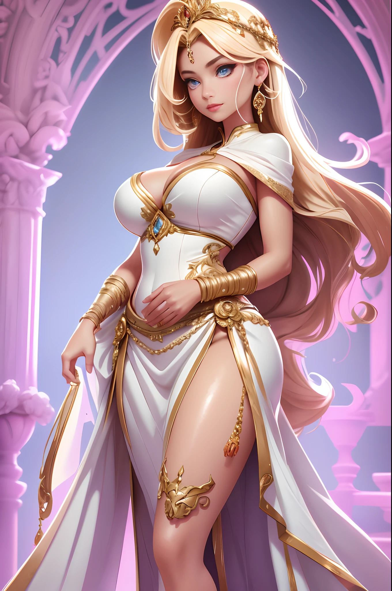 1girll, Anime fantasy artwork, Plump breasts，gigantic cleavage breasts:1.6， Long hair，Shiny skin:1.4，primitive，tmasterpiece，ultra fine photos，，best qualtiy，超高分辨率，Photoreality，rays of sunshine，full-body portraits，stunningly beautiful，，dynamicposes，delicated face，Vibrant eyes，（seen from the side），Red and gold color scheme，Very detailed stone temple background，detailed face with，Detailed and complex busy background，Untidy，opulent，Highly detailed skin，Realistic details of skin，Visible Pore，tack sharp focus，volume fog，8K  UHD，digital SLR camera，high qulity，filmgrain，White skin of the，photo-realism，DL， look from down, semi transparent