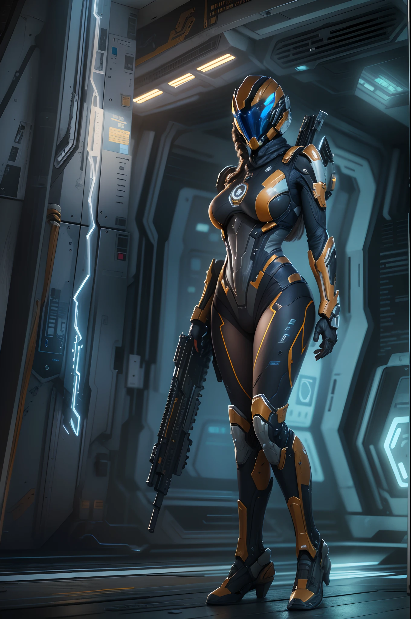 Ultra photo realsisim，Hyper-detailing，Ultra-wide-angle picture，24th century，Science fiction girl，StarCraft Human Soldier Warframe，gauss rifle，highly detailed surreal vfx，Smudge，Faraway view，super-fine，ultra - detailed，high qulity，8K ，oc rendered，dynamic viewing angle