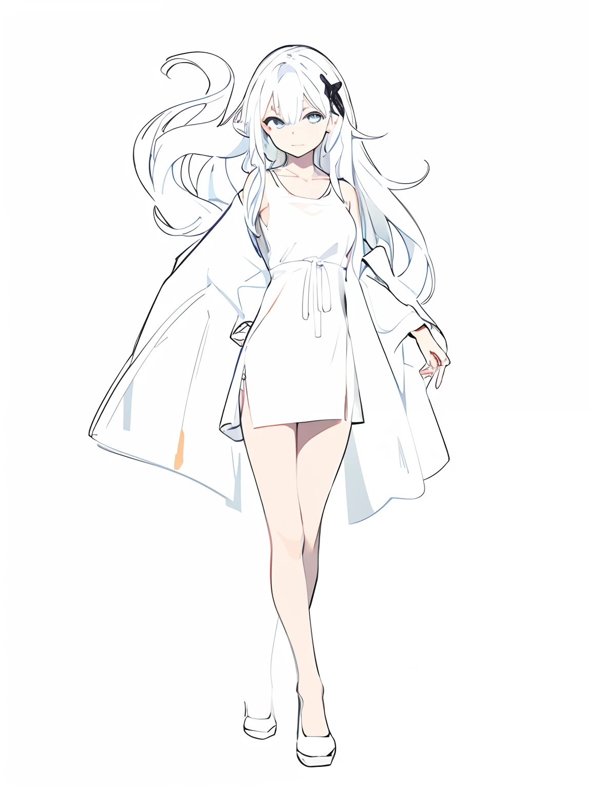 Handsome woman,Standing painting,long white hair,Western fantasy