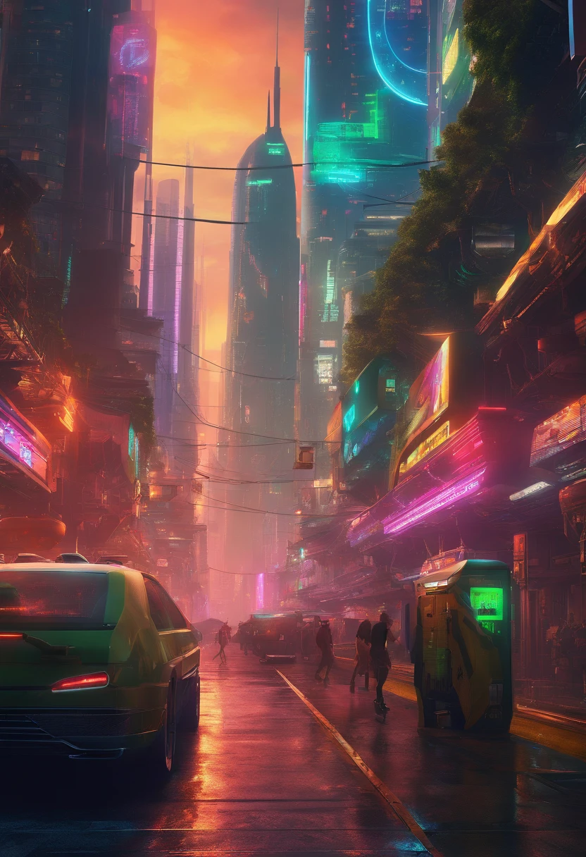 tmasterpiece,16k,UHD resolution,Detailed depiction,photorealestic,realisticlying,Very realistic,Foto realism, The ultra-detailliert, Futuristic woman in futuristic city with futuristic futuristic green city in background,green plant,Small flying machines sail around the city,Futuristic city with futuristic train and futuristic architecture, inspired by Marek Okon, Beautiful sci-fi art, Science-fi digital art illustration, Digital cyberpunk art, science fiction digital painting, futuristic digital painting, futuristic concept art, in front of a sci fi cityscape, science fiction digital art, Advanced digital cyberpunk art, dreamy cyberpunk girl