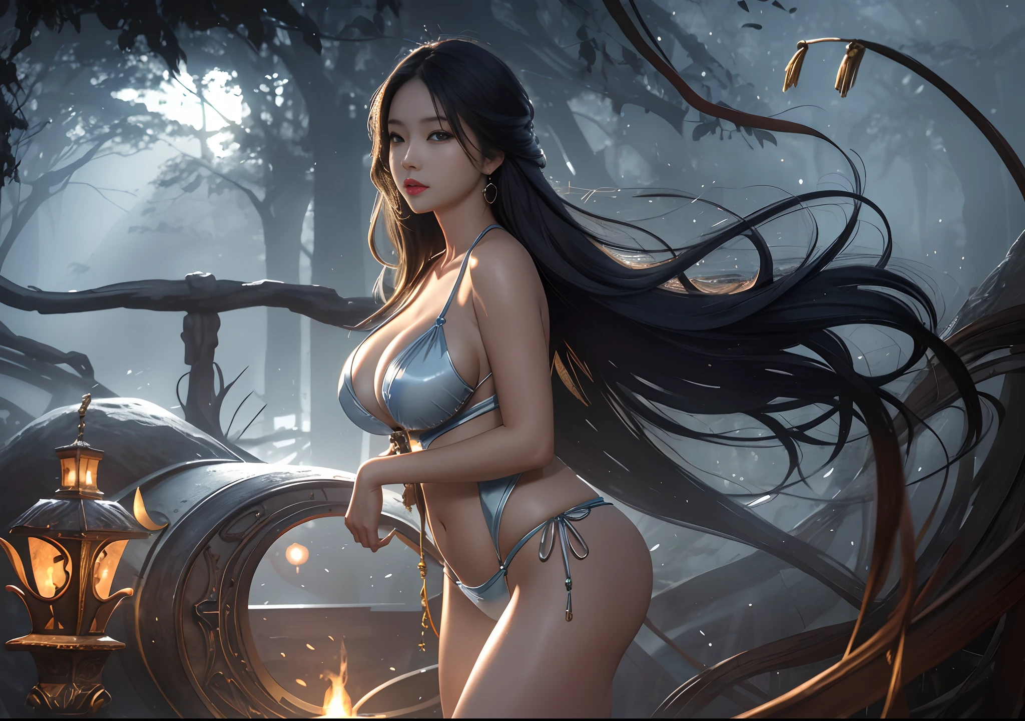 1girll, Anime fantasy artwork,y swimsuit,Plump bregantic cleavage b.6, Long iny skin:1.4,primitive,tmasterpiece,ultra fine photos,best qualtiy,超高分辨率,Photoreality,rays of sunshine,full-body portraits,stunningly beautiful,dynamicposes,delicated face,Vibrant eyes,detailed face with,opulent,Highly detailed skin,Realistic details of skin,Visible Pore,tack sharp focus,volume fog,8K UHD,digital SLR camera,high qulity,filmgrain,White skin of the,photo-realism,semi transparent