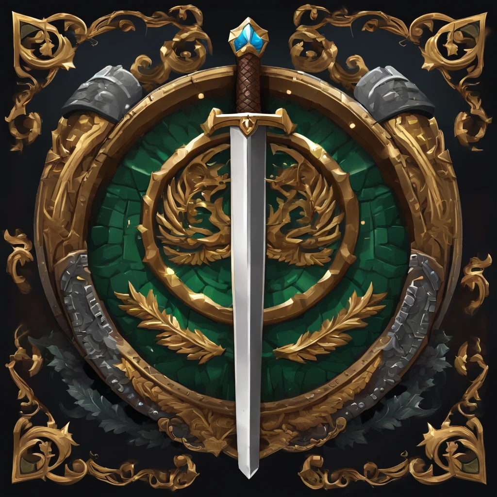 "In a fantasy world full of epic battles, You are summoned to create a legendary sword design, Known as Aegis. Aegis is a legendary sword，Placed inside the shield, Represents strength and protection. Your mission is to use your pixel art skills to create impressive Aegis representations. The shield should have a strong and imposing appearance, Details and textures reflect its powerful nature. The sword inside the shield should convey both elegance and danger. Use limited colors to create clarity, Striking pixelated image. Get creative with details and shadows，Bring Aegis to life, Become a feared and admirable weapon in the game world. Show off your pixel art skills，And create amazing pixel art from Aegis，to please the players!"