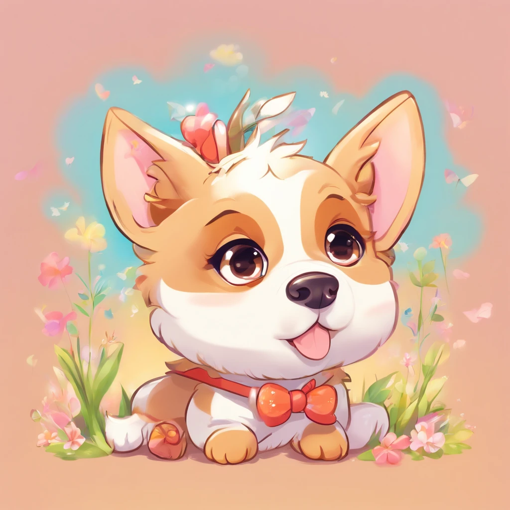 A dog with a bow on his head sits on the ground, Show Patta, full bodyesbian, Cute digital paint, beautiful digital art, beautiful detailed digital art, Preti Dog, painting of cute dog, kawaii cute dog, Beautiful detail art, Clean portrait, digital cartoon painting art, Digital cartoon drawing, Cute Art, Lori, cute ears, Niskatunesco, pet animal, Kawaii realistic portrait