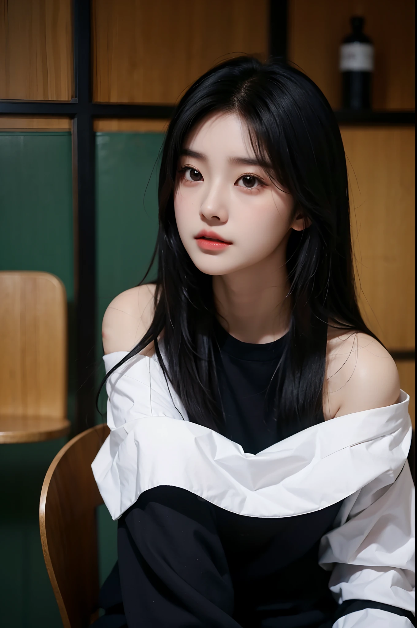 arafed asian woman with long black hair sitting at a table, jaeyeon nam, wan adorable korean face, jinyoung shin, heonhwa choe, tzuyu from twice, lee ji - eun, lee ji-eun, ulzzang, xintong chen, young cute wan asian face, korean girl, wenfei ye, young wan angel