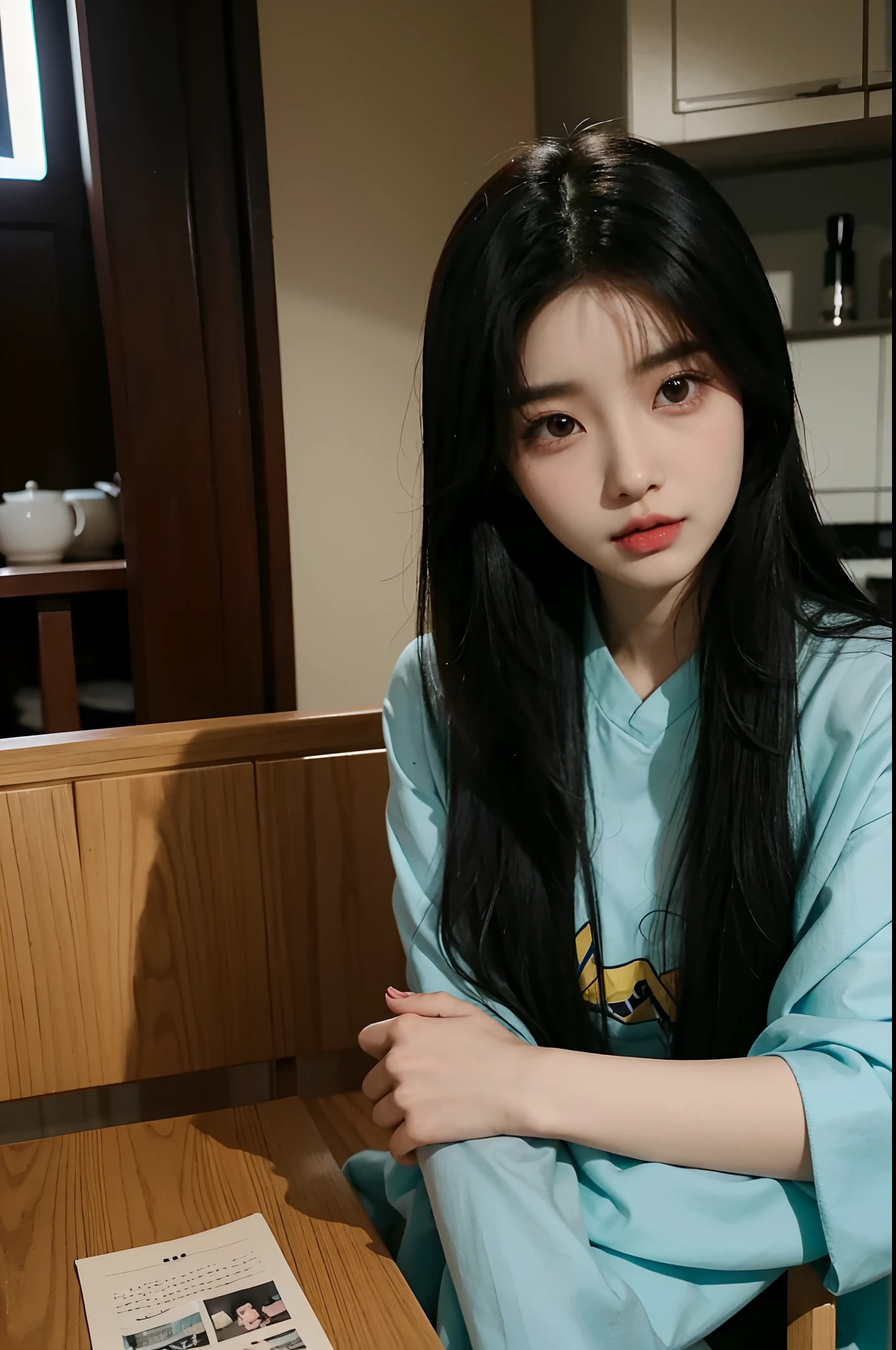 arafed asian woman with long black hair sitting at a table, jaeyeon nam, wan adorable korean face, jinyoung shin, heonhwa choe, tzuyu from twice, lee ji - eun, lee ji-eun, ulzzang, xintong chen, young cute wan asian face, korean girl, wenfei ye, young wan angel