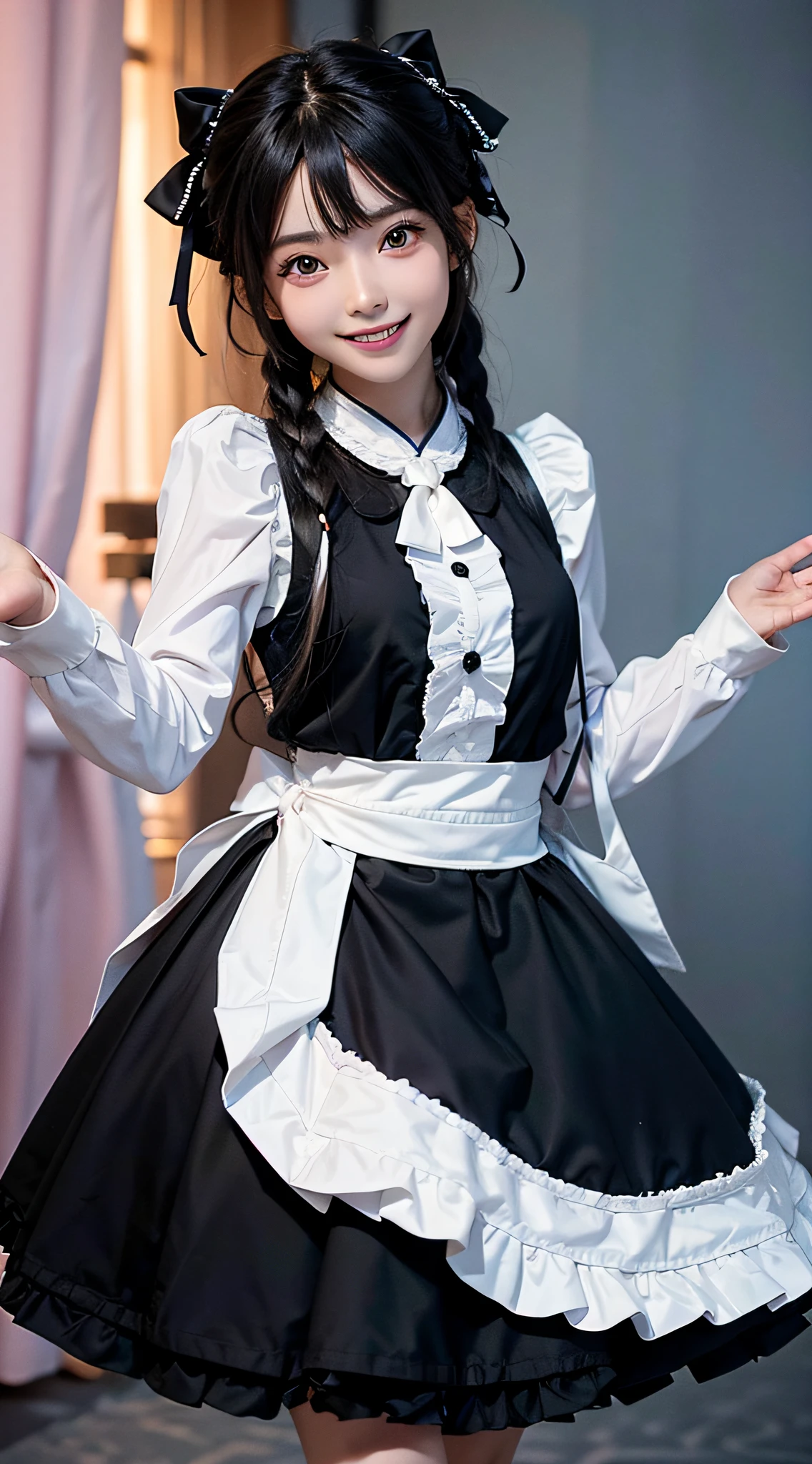girl,(Wearing colorful Lolita),Black loli,Smile and look at the camera,(Black hair),(with a good figure),with fair skin,Cute ultra-clear picture,(Five fingers fine),Hands are normal,(Live-action photo)shine,8K,Ultra-clear image quality,(white teeth),(The smile is touching)