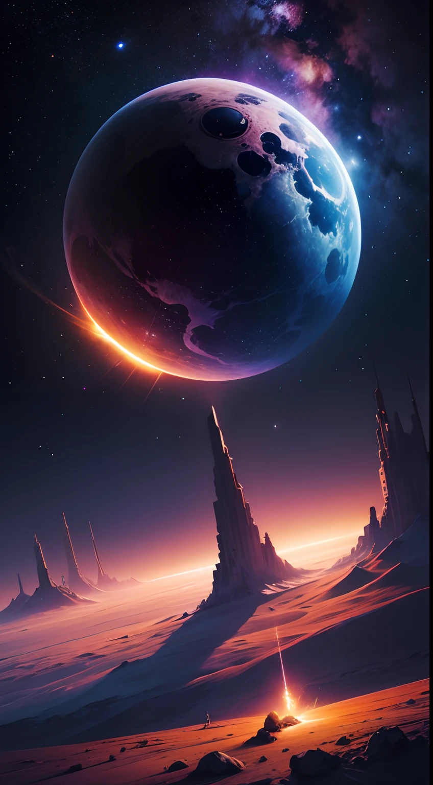 naves futuristico, noite, 4ki, outer space, imagem interessante, colorido, tons coloridos, cores incriveis, Stars in the sky, aspecto escuro, dark