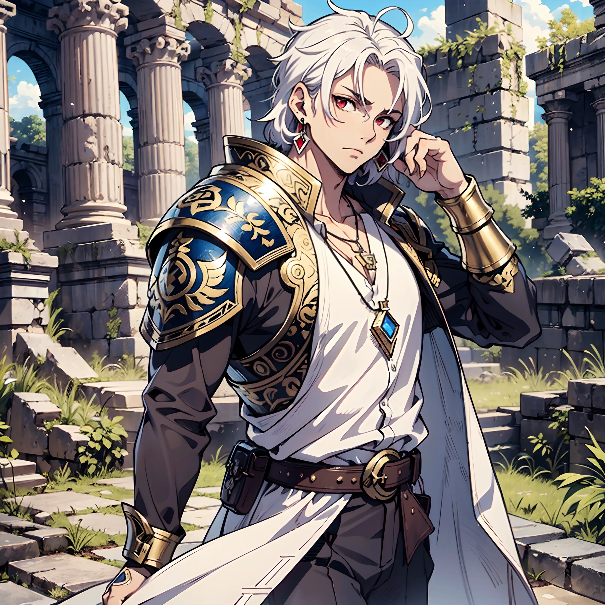 128K Ultra High Definition,
128K Ultra High Quality,
128K Ultra High Resolution,
128K Resolution,
Hyper Detailed,
Hyper Quality,
Hyper Definition,
Perfectly Detailed,
Perfectly Designed,
Masterpiece,
1 Boy,
Anime,
Handsome,
White Hair,
Red Eyes,
Wearing Earrings,
Wearing Necklace,
Armored With Spartan Armor,
Ancient Ruins Background,