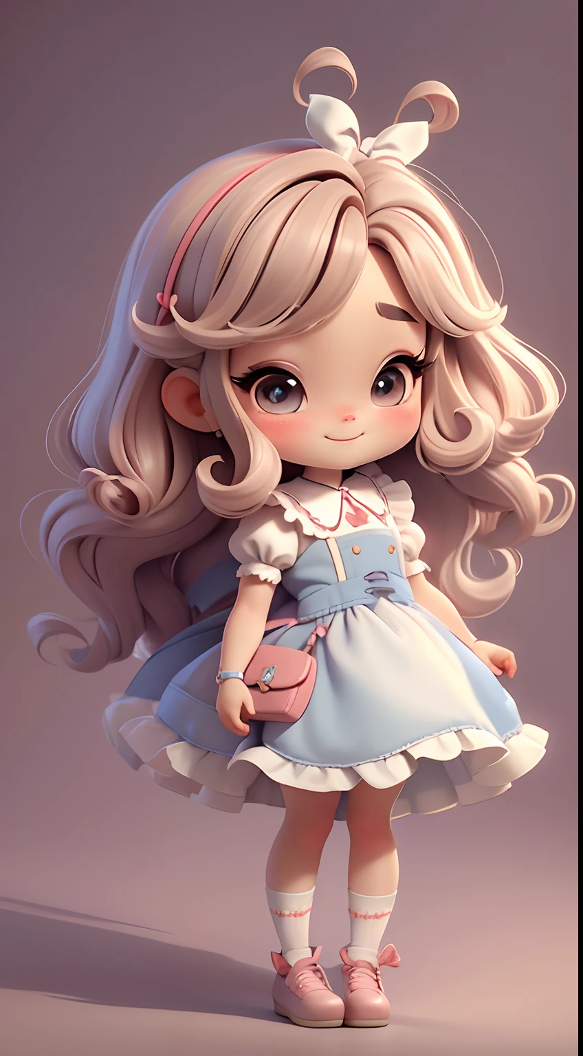 Create an 8K version of the character  Alice.

Chibi Alice Doll: It should look charming and cute, Keep the iconic elements of the original character. Alice Chibi should have a round face with large dimensions, light eyes, long eyelashes and rosy cheeks. Your hair should be short and light shades of light or light brown color.

Beautiful dress: Dress Alice chibi in a cute and elegant dress in shades of red or white. The dress may have ruffles, lace & Details, A reference to the theme of Wonderland. Add loops or ribbons, To add a touch of delicacy.

apron & arch: Add a white apron over Alice Chibi's dress, It is tied at the waist with a thin bow. The apron may have small details, such as pockets or fine embroidery.

Cute socks and shoes: Complete Alice's chibi look with blue and white striped socks or fun details. On his feet, Put on cute doll shoes, with ties or buckles.

Magic Accessories: Add lovely accessories to Alice's chibi, like a bow in your hair or a tiara with Wonderland details. You can also get your hands on cute themed accessories.

Be sure to add shadows, Textures and details in hair, Alice Chibi's clothing and accessories, to make it even more charming and charming. Give him a smiling expression and a sweet smile on his face, Capturing the essence of the character in a subtle and charming way.