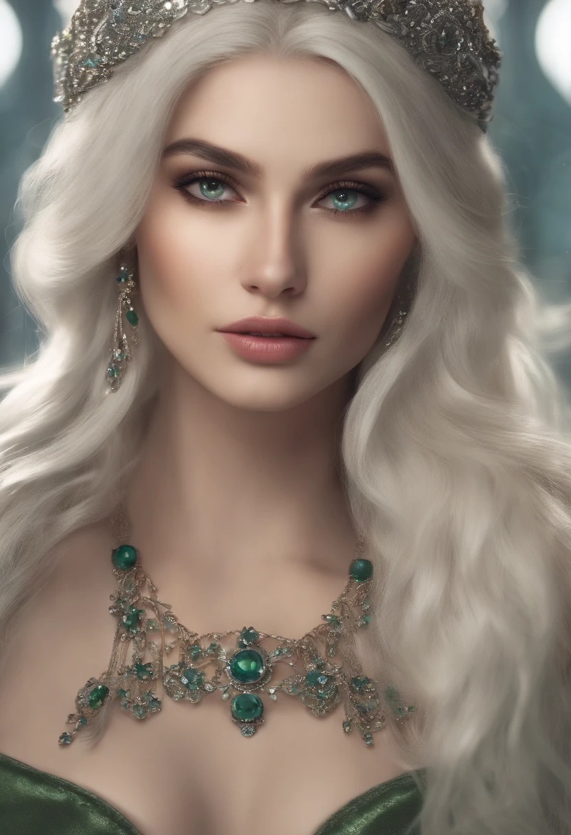 fantasia estilo vintage, master part, magnificent art, best quality, 1 cinta, Closeup Nordic princess girl, Montanhas escandinavas, clima de inverno, symmetrical and hyper-detailed face, Silky skin like peach silk, Energetic and aggressive green eyes, Gray hair is messy,up to the waist, corpo escultural, (Spark of Light: 0.7), Adobe Illustration, Trand at the Art Station, 8k, disco Rigido, Hyper Hard Disk, Soft cold lighting, --Q 500 --s 100, -((( desgastado,topless)))