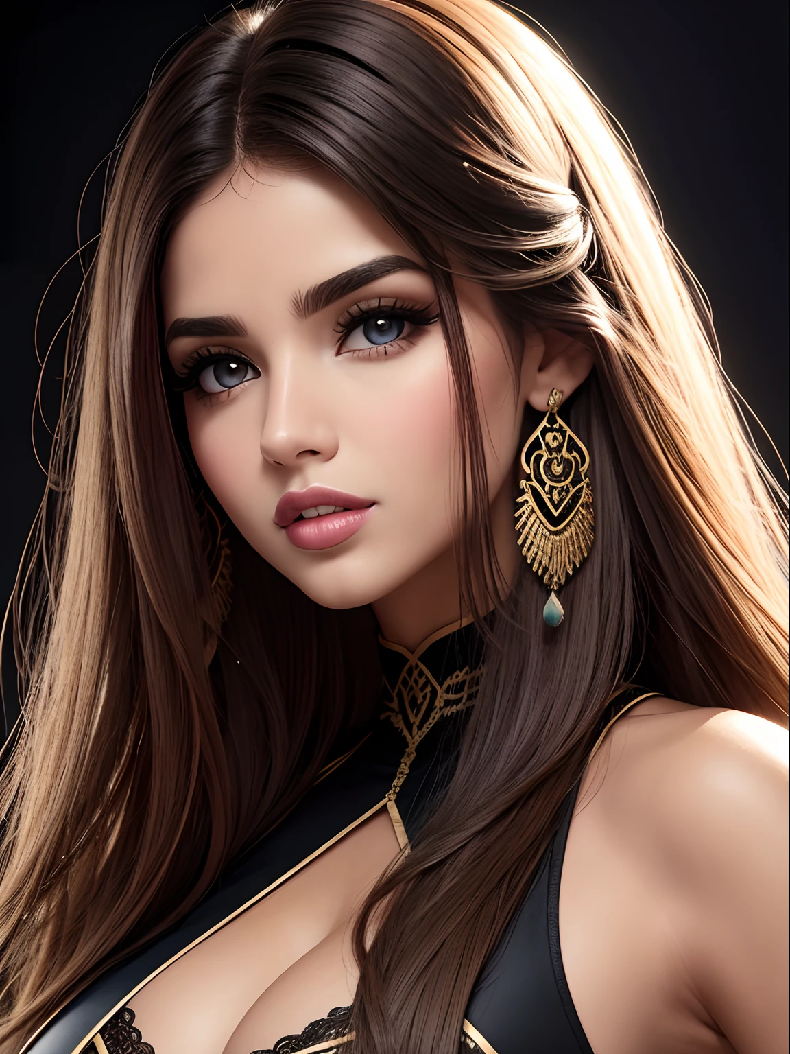 hembra madura, pechos gigantescos, labios, boca cerrada, presumido, cabello liso, Pelo muy largo, naughty face,