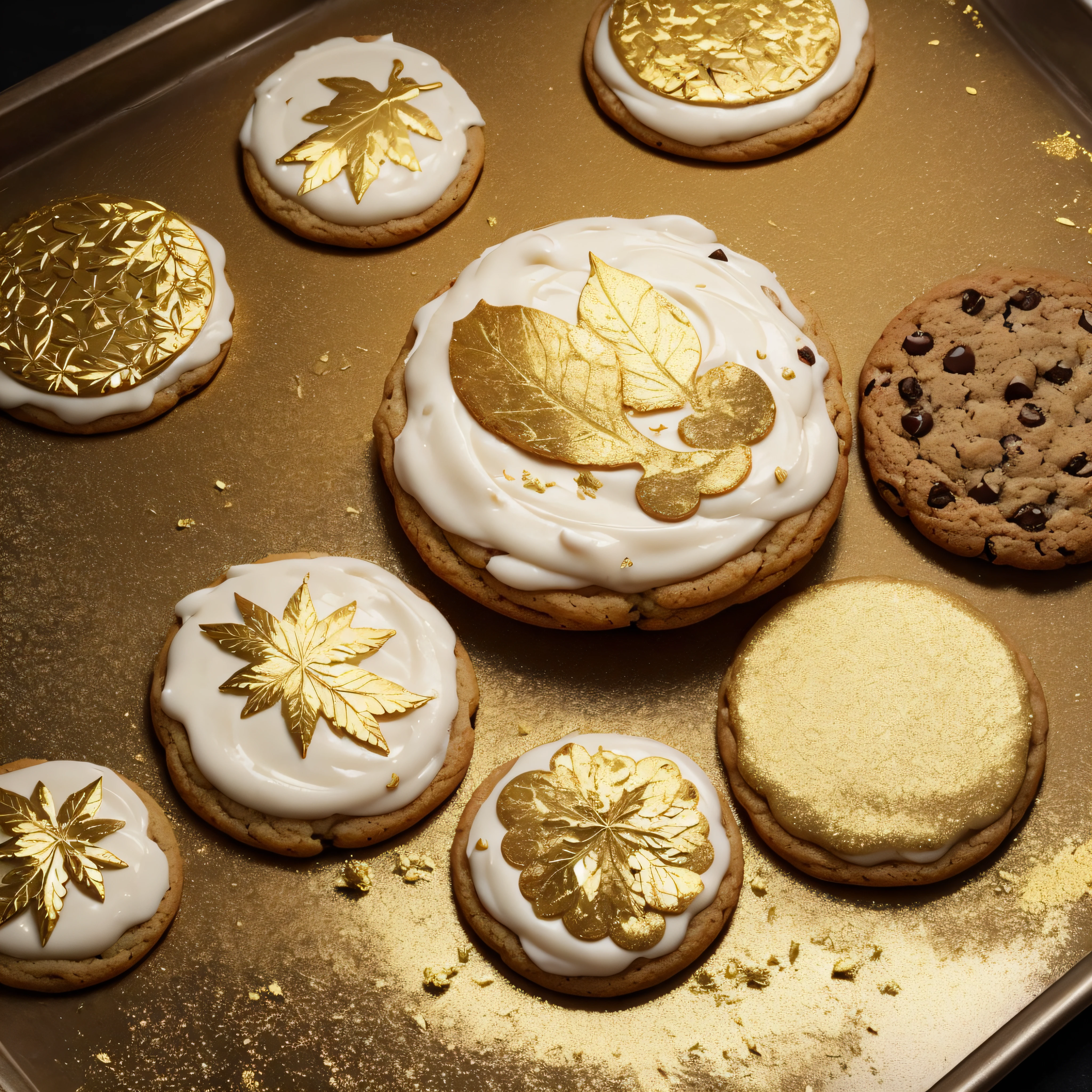cookie baking is covered with gold leaf