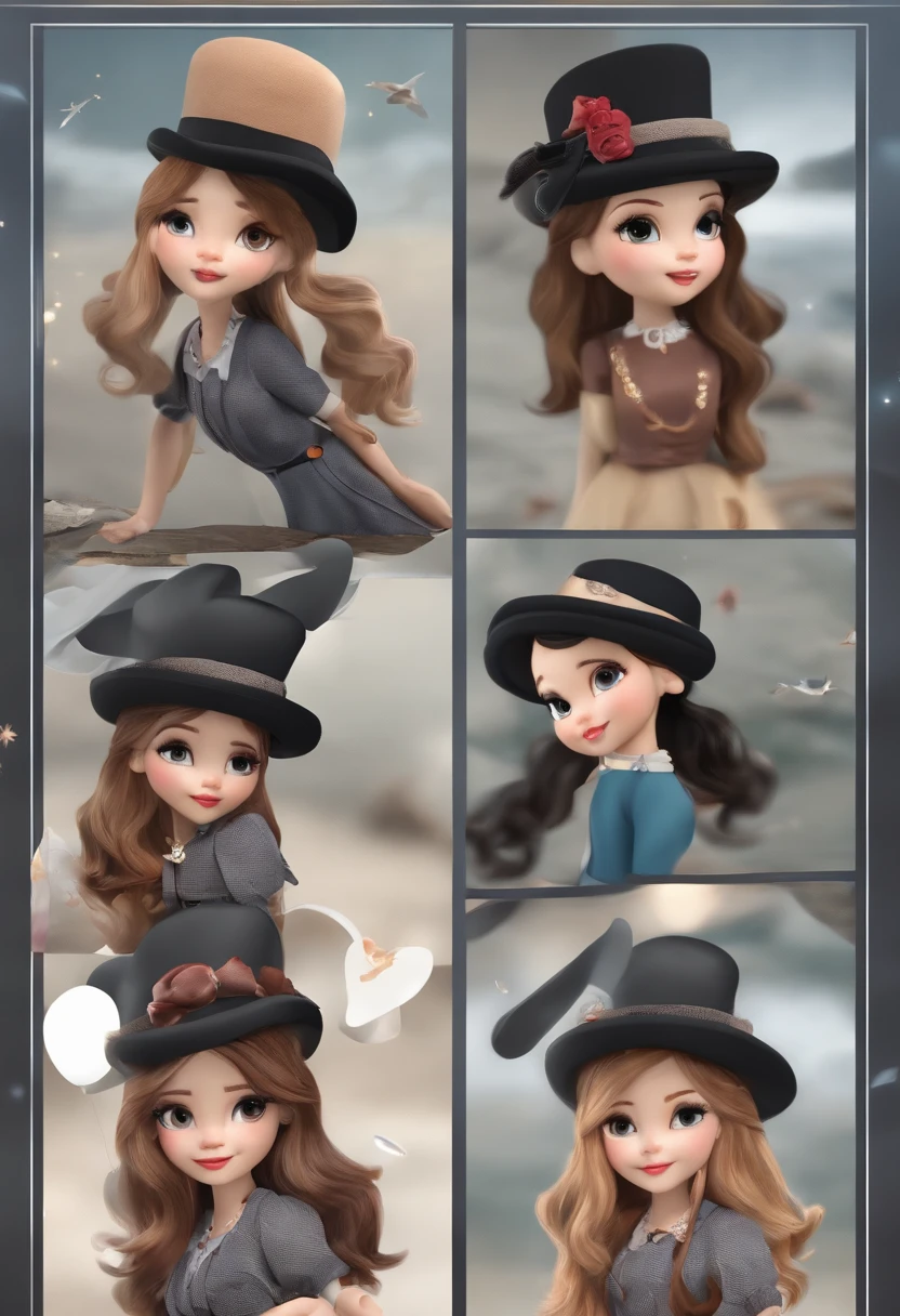 patterns:Sea Art 2.0,Models:ToonYou - JP,styled:emoji pack,Prompt words:1 cute girl in a hat,9 emoji packs,9 poses and expressions,Disney princess style,Cartoon-drawn,Black strokes,Different emotions,8K