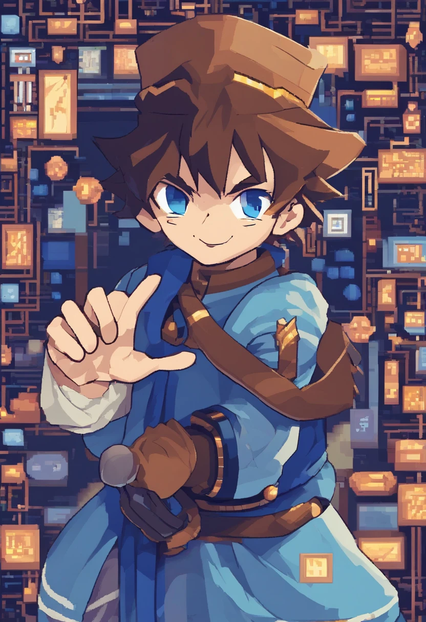 anime, boy, blue eye, brown-hair, wizard.