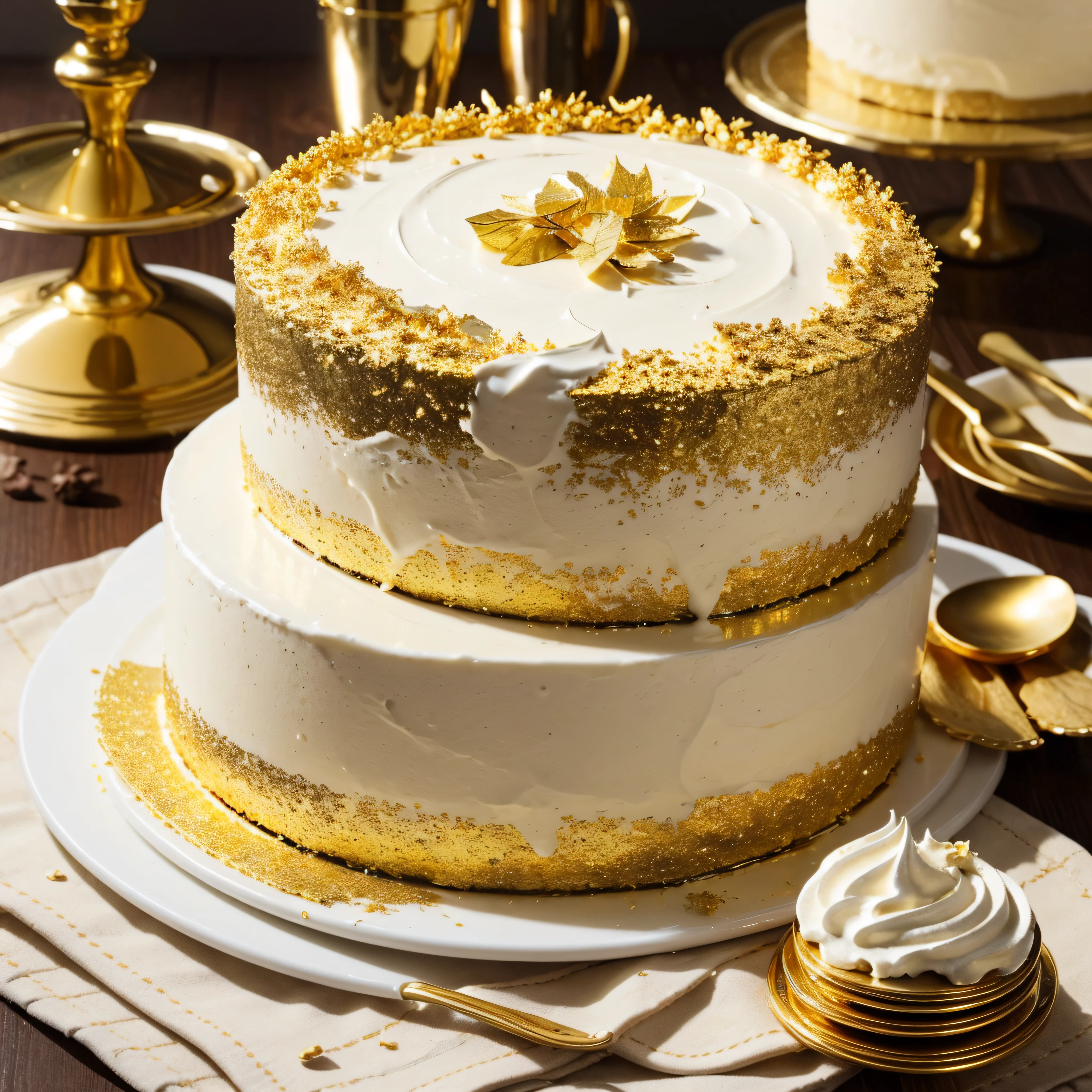 baking cream cake is covered with gold leaf