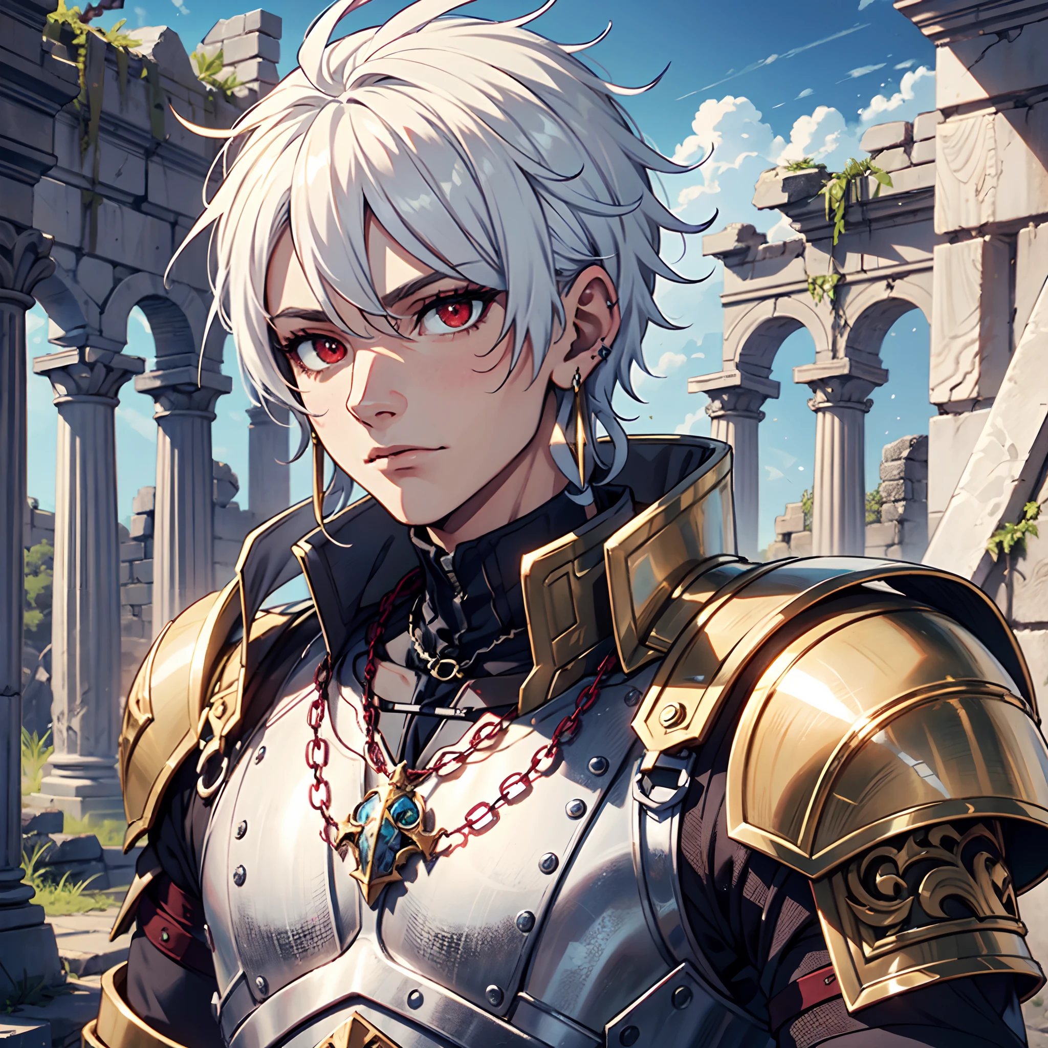 128K Ultra High Definition,
128K Ultra High Quality,
128K Ultra High Resolution,
128K Resolution,
Hyper Detailed,
Hyper Quality,
Hyper Definition,
Perfectly Detailed,
Perfectly Designed,
Masterpiece,
1 Boy,
Anime,
Handsome,
White Hair,
Red Eyes,
Wearing Earrings,
Wearing Necklace,
Armored With Spartan Armor,
Ancient Ruins Background,
