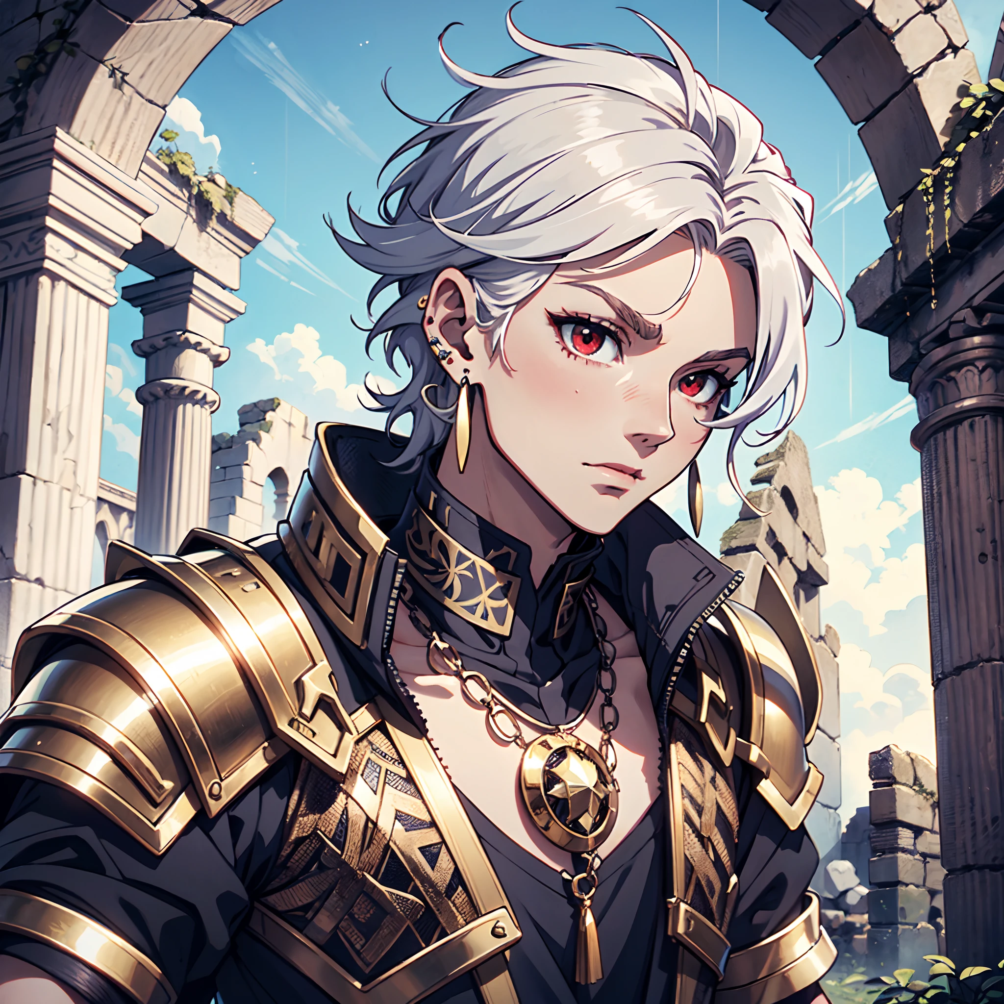 128K Ultra High Definition,
128K Ultra High Quality,
128K Ultra High Resolution,
128K Resolution,
Hyper Detailed,
Hyper Quality,
Hyper Definition,
Perfectly Detailed,
Perfectly Designed,
Masterpiece,
1 Boy,
Anime,
Handsome,
White Hair,
Red Eyes,
Wearing Earrings,
Wearing Necklace,
Armored With Spartan Armor,
Ancient Ruins Background,