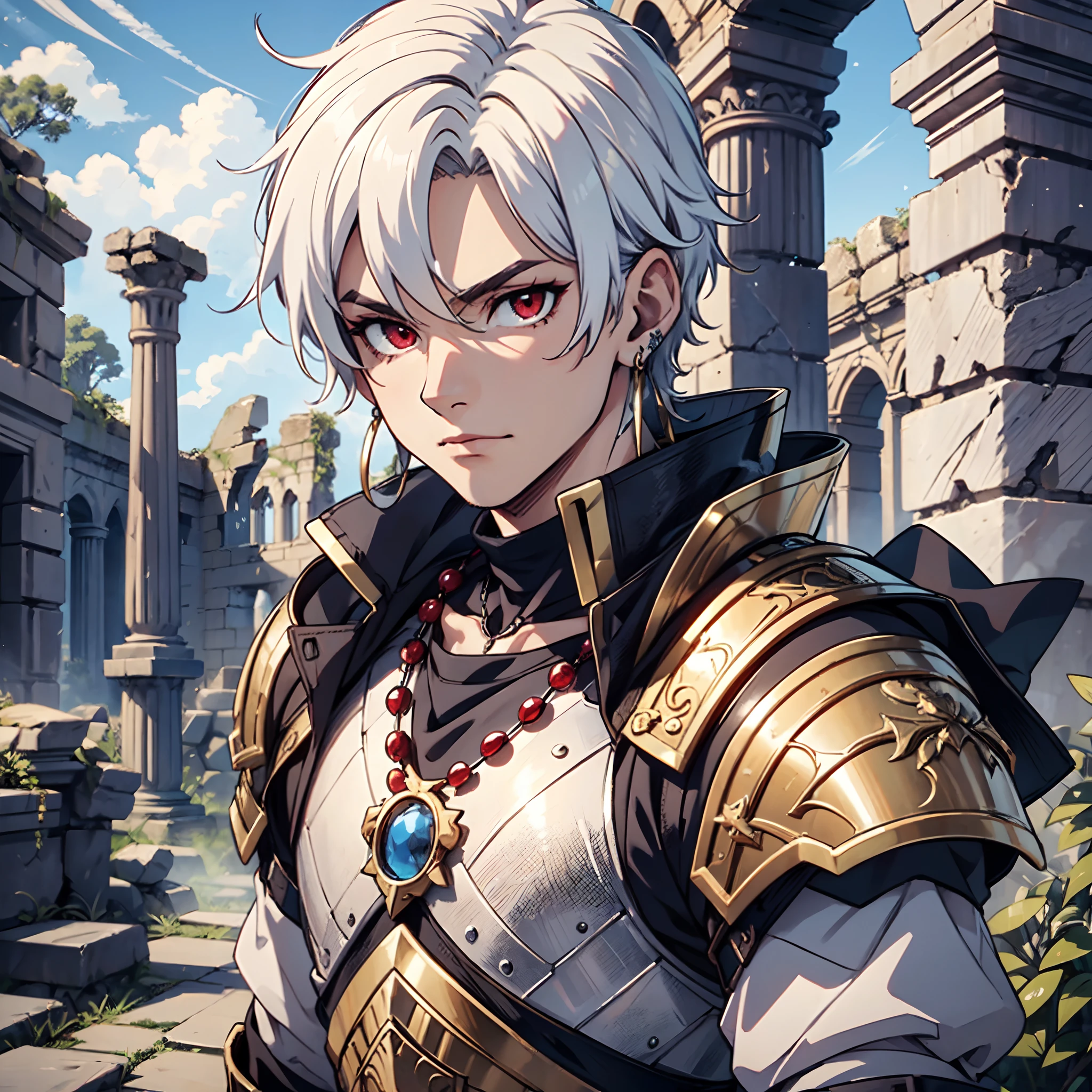 128K Ultra High Definition,
128K Ultra High Quality,
128K Ultra High Resolution,
128K Resolution,
Hyper Detailed,
Hyper Quality,
Hyper Definition,
Perfectly Detailed,
Perfectly Designed,
Masterpiece,
1 Boy,
Anime,
Handsome,
White Hair,
Red Eyes,
Wearing Earrings,
Wearing Necklace,
Armored With Spartan Armor,
Ancient Ruins Background,