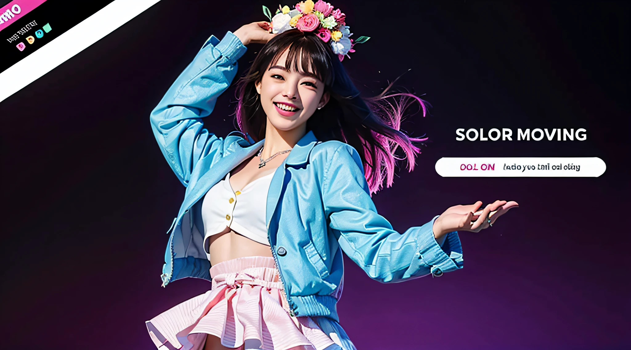 1girl, solo, jacket, banner template, rich, promotion banner, ads banner, blank space, gradient background, slot game ornament, theme, realistic, uhd, 4k, happy face, smile, laugh, cheerful, surprissed, happy pose, dynamic pose, minimalism, banner template, (1girl:1.5) casino game slot ornameng, blank space, rich girl, floathing dollars, floath money, dollars ornament