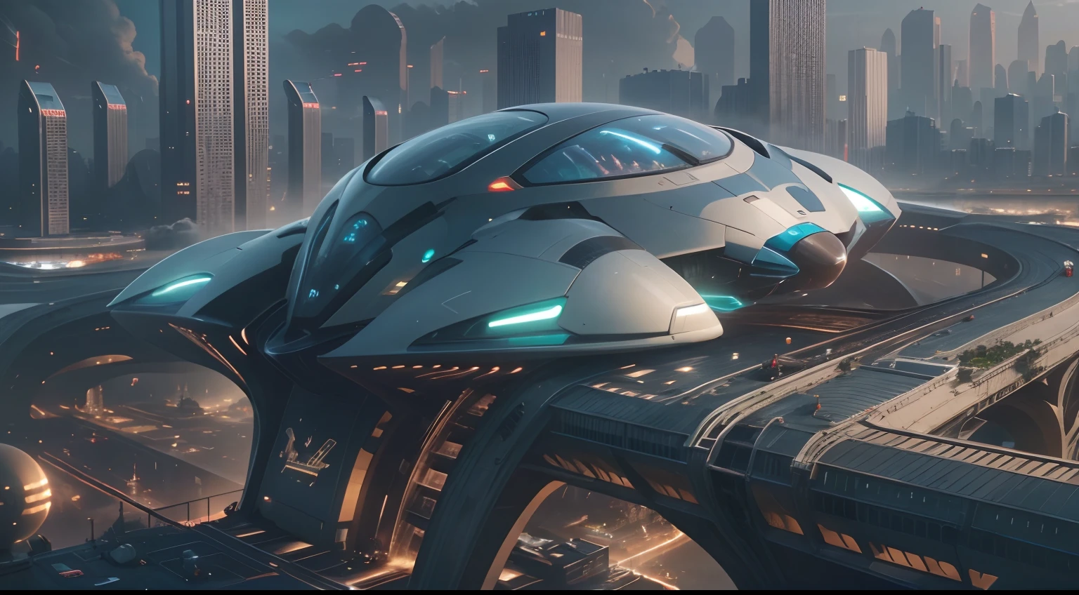 tmasterpiece,16k,UHD resolution,Detailed depiction,photorealestic,realisticlying,Very realistic,Foto realism, The ultra-detailliert, future-tech,Cidade futuristica,((Future girl by the window)),clean energy,Green environmental protection,Small flying machines sail around the city,Futuristic city with futuristic train and futuristic architecture at night, future concept art, Other future cities, in fantasy sci - fi city, Beautiful futuristic city, Utopian cities of the future, Conceptual image 16K resolution, concept art 8k resolution, The future city, futuristic space port, Conceptual diagram 16K, sci-fi hollywood concept art
