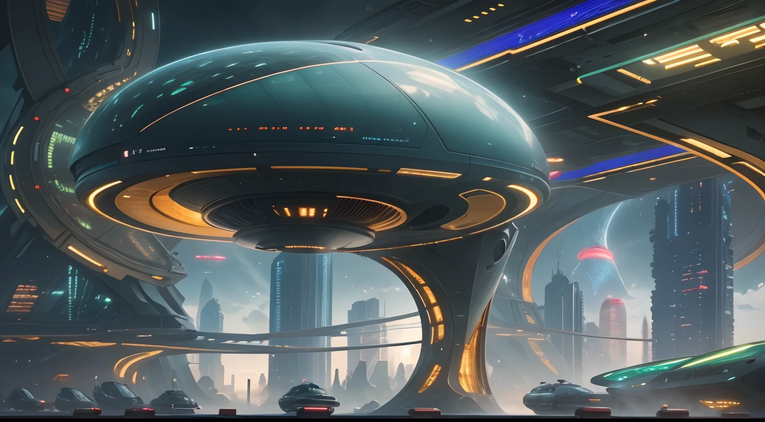 tmasterpiece,16k,UHD resolution,Detailed depiction,photorealestic,realisticlying,Very realistic,Foto realism, The ultra-detailliert, future-tech,Cidade futuristica,((Future girl by the window)),clean energy,Green environmental protection,Small flying machines sail around the city,Futuristic city with futuristic train and futuristic architecture at night, future concept art, Other future cities, in fantasy sci - fi city, Beautiful futuristic city, Utopian cities of the future, Conceptual image 16K resolution, concept art 8k resolution, The future city, futuristic space port, Conceptual diagram 16K, sci-fi hollywood concept art