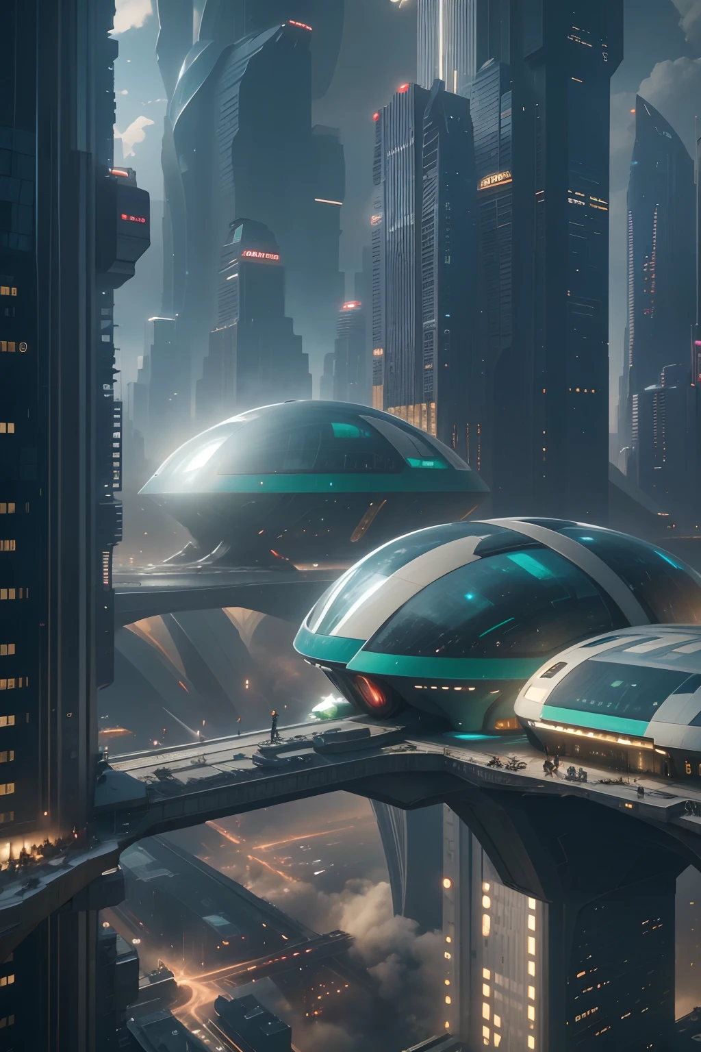 tmasterpiece,16k,UHD resolution,Detailed depiction,photorealestic,realisticlying,Very realistic,Foto realism, The ultra-detailliert, future-tech,Cidade futuristica,((Future girl by the window)),clean energy,Green environmental protection,Small flying machines sail around the city,Futuristic city with futuristic train and futuristic architecture at night, future concept art, Other future cities, in fantasy sci - fi city, Beautiful futuristic city, Utopian cities of the future, Conceptual image 16K resolution, concept art 8k resolution, The future city, futuristic space port, Conceptual diagram 16K, sci-fi hollywood concept art
