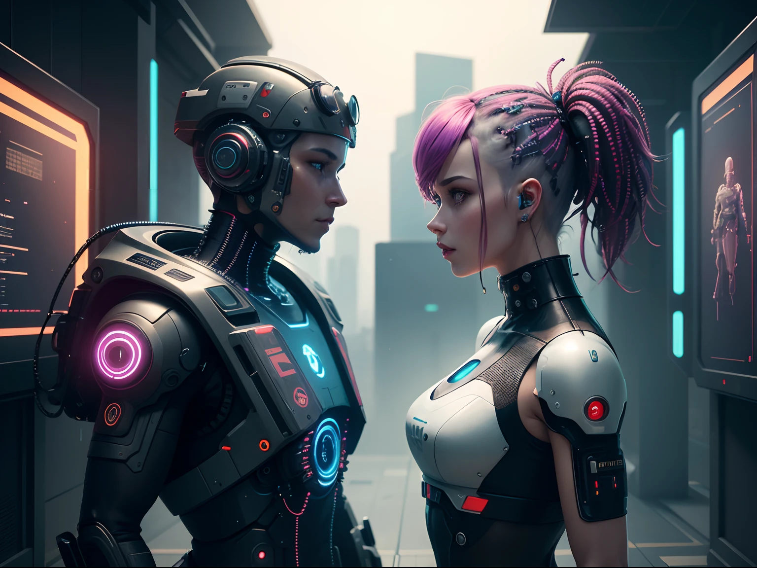 Two robots facing each other, one robot with the Playstation symbol and the other with the Nintendo symbol