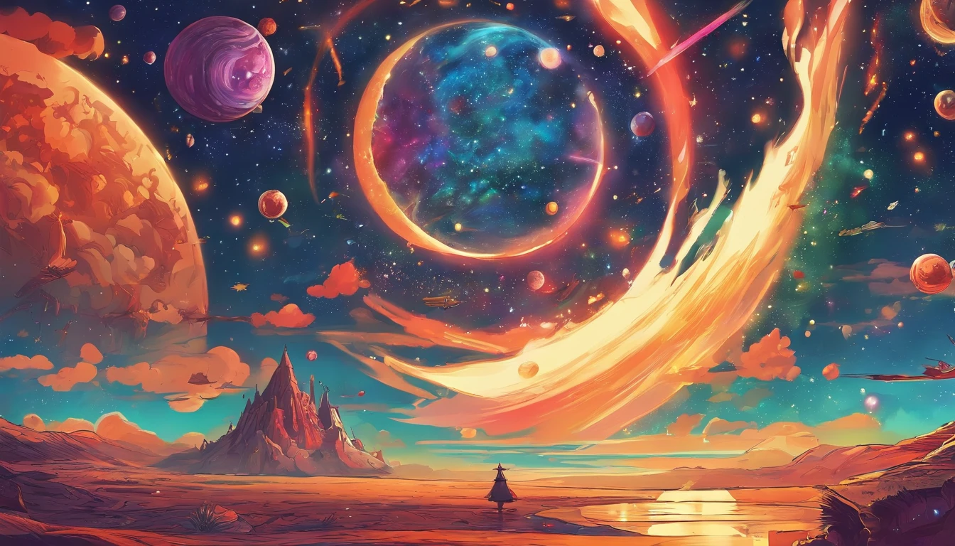 ((Masterpiece))，(Best quality))，Magnificent space image scene，heavenly body，Interstellar，Huge star gates，（（（Huge starship））），Spaceship，Shining starry sky，fisheyelens，8K，super-fine，high qulity