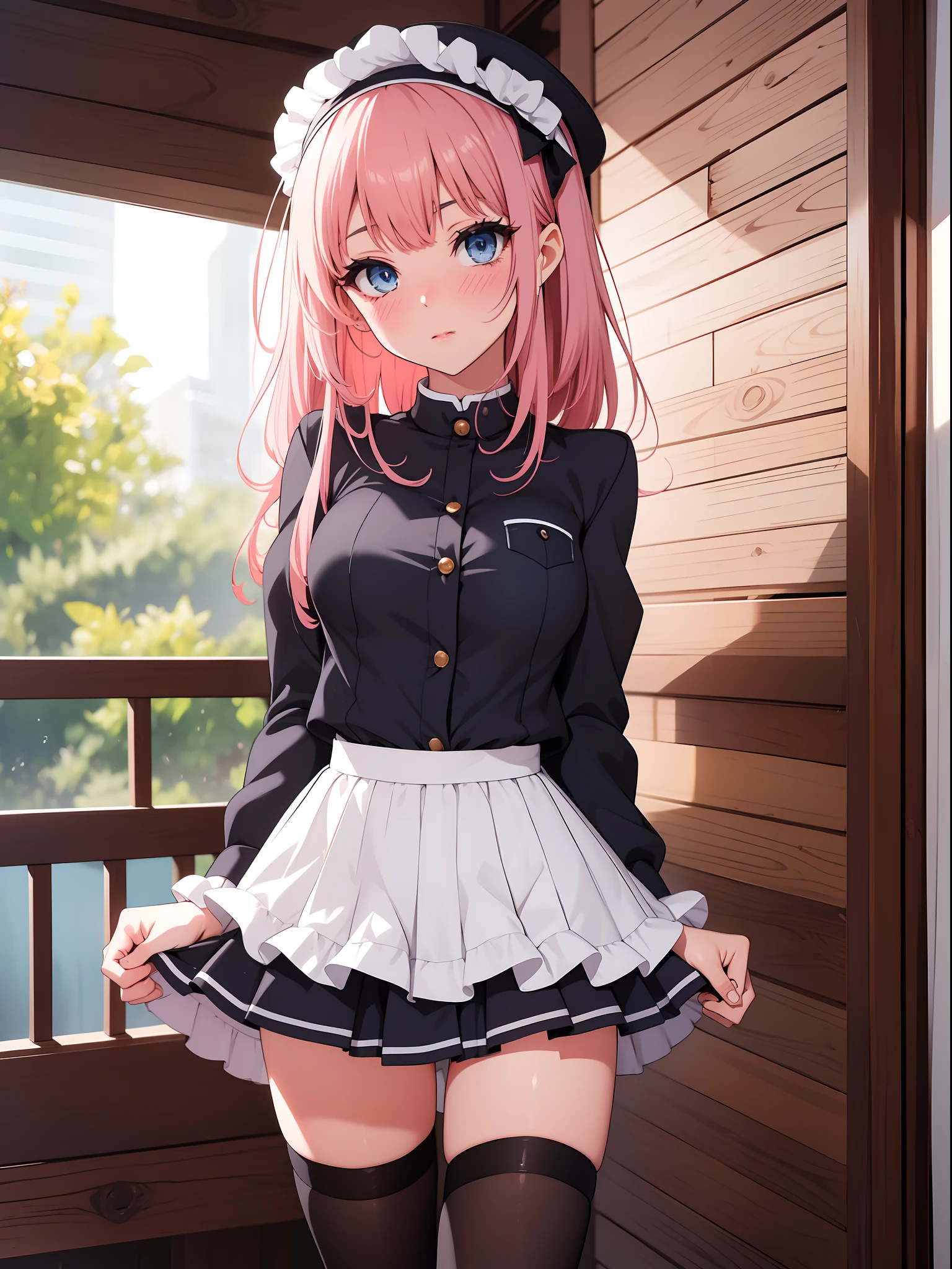 Top quality ultra-detailed CG art、Erotic、Very short miniskirt、high socks:1.2)、Pink hair、big eye、Cold eyes、Mid summer、sixteen years old、red blush、Blue eyes、sexypose、Naughty Girls、Short stature、年轻、kawaii、World One、Mini skirt、A sexy、Angle from below、Summer Uniforms