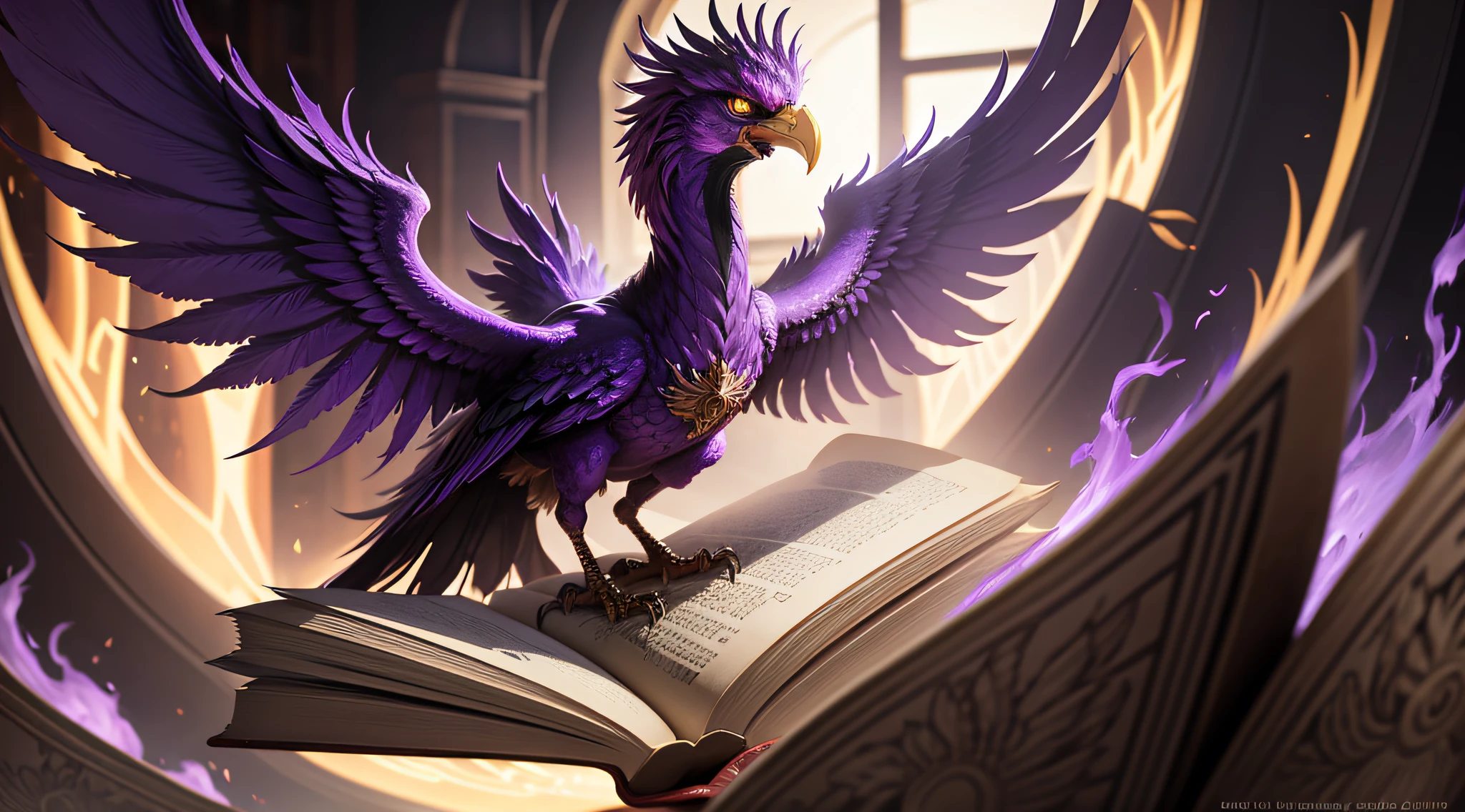 Purple phoenix in a book