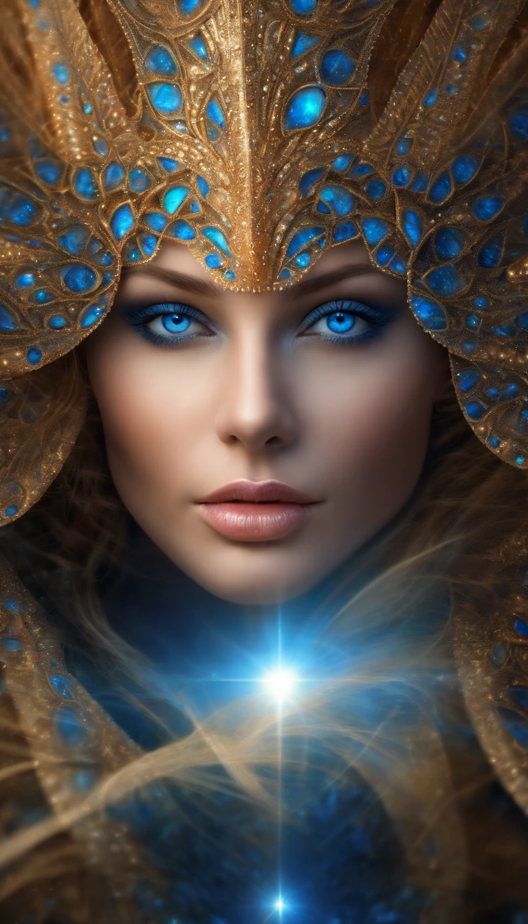 (Masterpiece, Top quality, Best quality, offcial art, Beauty and aesthetics: 1.2), (1 girl), Extreme detail, (((Vitreous blue eyes))),Sharp focus,(Fractal art: 1.3), Extremely colorful, suprem details, Perfect face, sportrait, hdr, starrysky, meteors, Light stripes, surrealism.