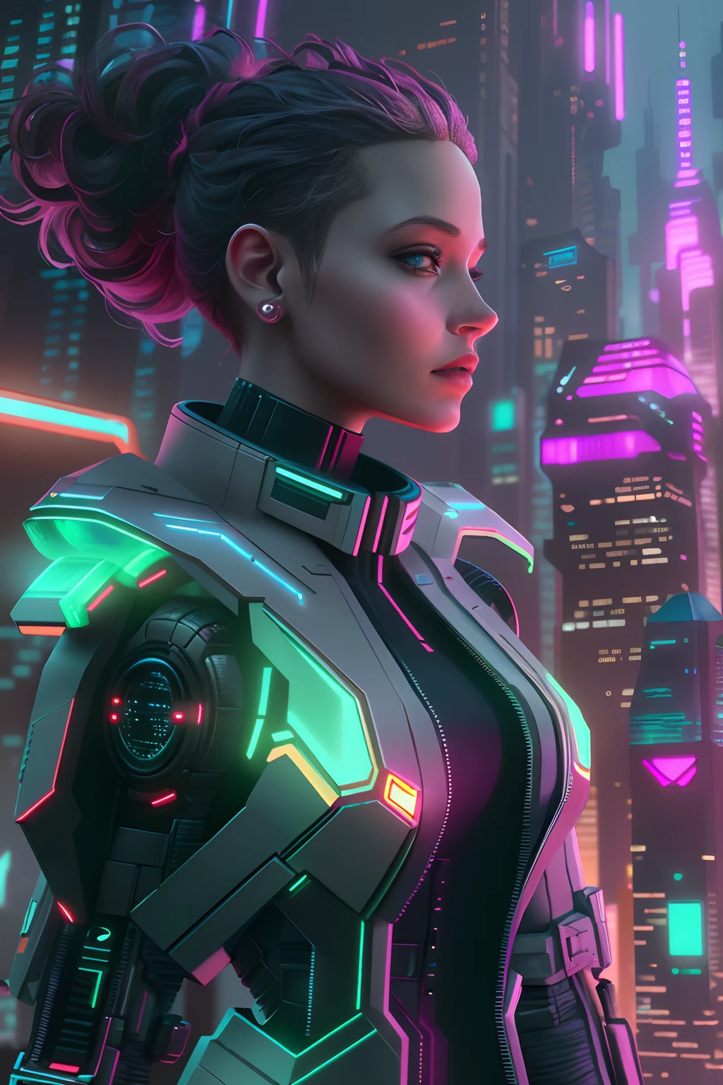 tmasterpiece,16k,UHD resolution,Detailed depiction,photorealestic,realisticlying,Very realistic,Foto realism, The ultra-detailliert, Futuristic woman in futuristic city with futuristic futuristic city in background, inspired by Marek Okon, Beautiful sci-fi art, Science-fi digital art illustration, Digital Cyberpunk Art, science fiction digital painting, futuristic digital painting, futuristic concept art, in front of a sci fi cityscape, science fiction digital art, Advanced digital cyberpunk art, dreamy cyberpunk girl
