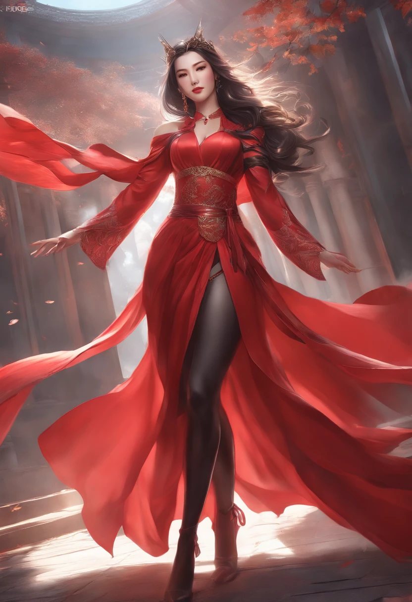 Close-up of a woman in a red dress and a red cape, a beautiful fantasy empress, Japanese goddess, thicc, seductive anime girls, Extremely detailed Artgerm, 8K high quality detailed art, full-body xianxia, Ruan Jia and Artgerm, ((a beautiful fantasy empress)), Guviz, Range Murata and Artgerm