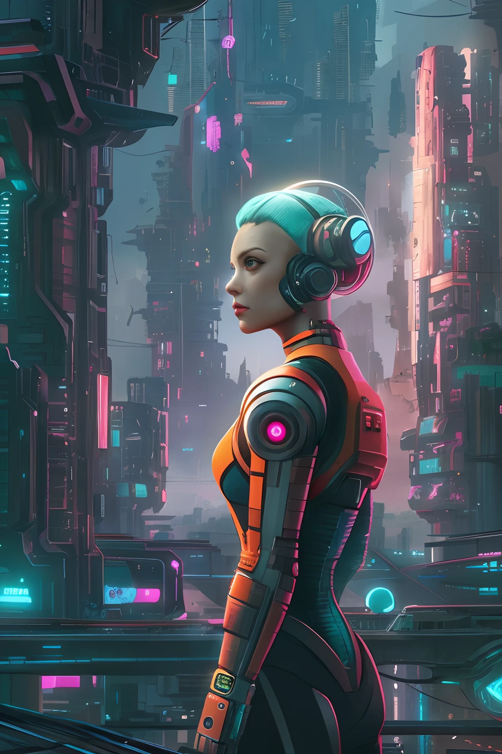 Futuristic woman in futuristic city with futuristic futuristic city in background, inspired by Marek Okon, Beautiful sci-fi art, Science-fi digital art illustration, Digital cyberpunk anime art, science fiction digital painting, futuristic digital painting, futuristic concept art, in front of a sci fi cityscape, science fiction digital art, Advanced digital cyberpunk art, dreamy cyberpunk girl