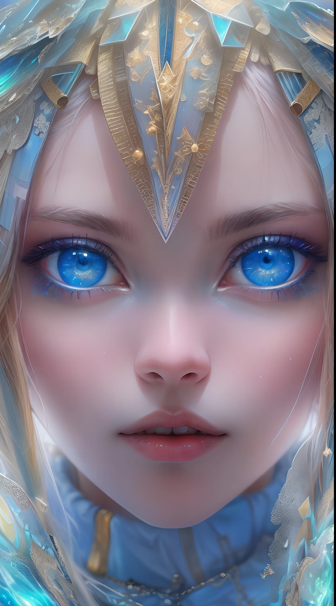 (Masterpiece, Top quality, Best quality, offcial art, Beauty and aesthetics: 1.2), (1 girl), Extreme detail, (((Vitreous blue eyes))),Sharp focus,(Fractal art: 1.3), Extremely colorful, suprem details, Perfect face, sportrait, hdr, starrysky, meteors, Light stripes, surrealism.
